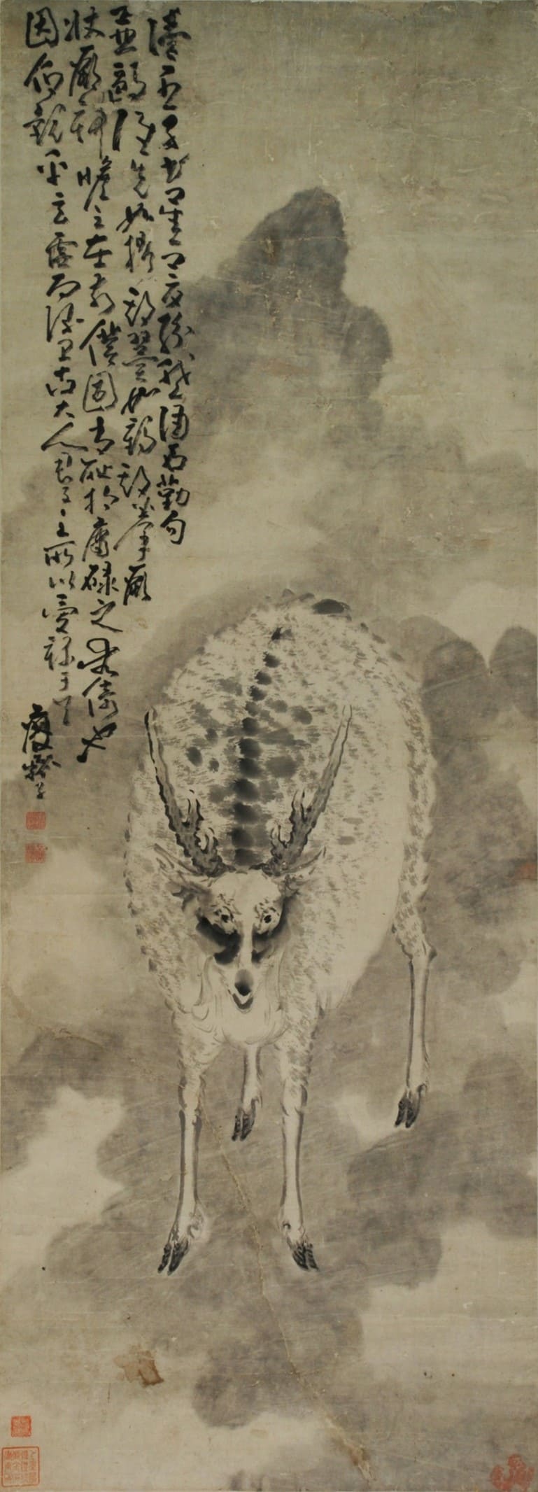 清 黃慎〈白鹿圖〉,紙本水墨,129×45.7公分,吉林省博物院藏。