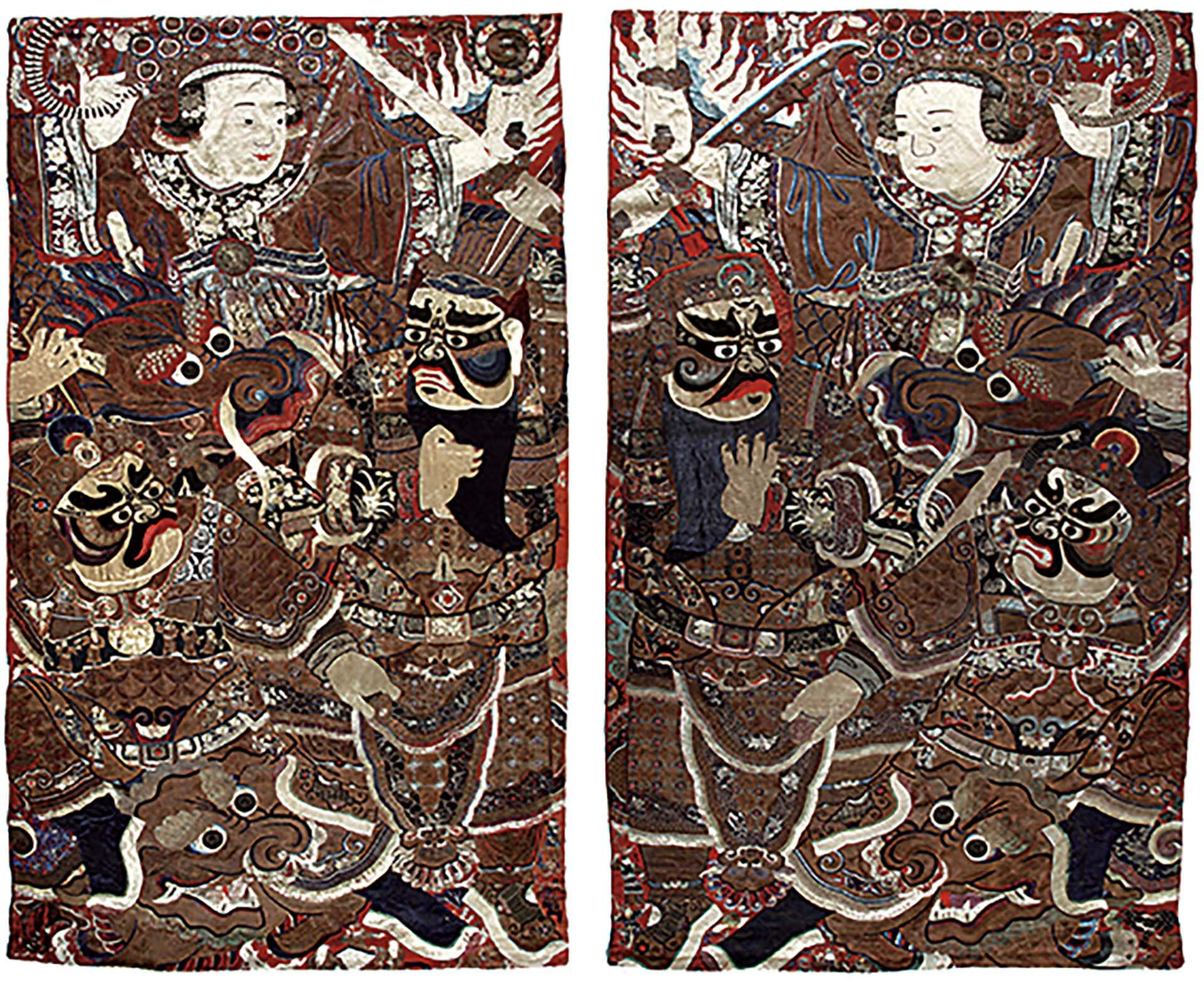 圖12 清約1890－1911年〈刺繡戲劇人物掛毯〉，織繡，長344.2公分，寬189.2公分，美國哈恩藝術博物館藏。