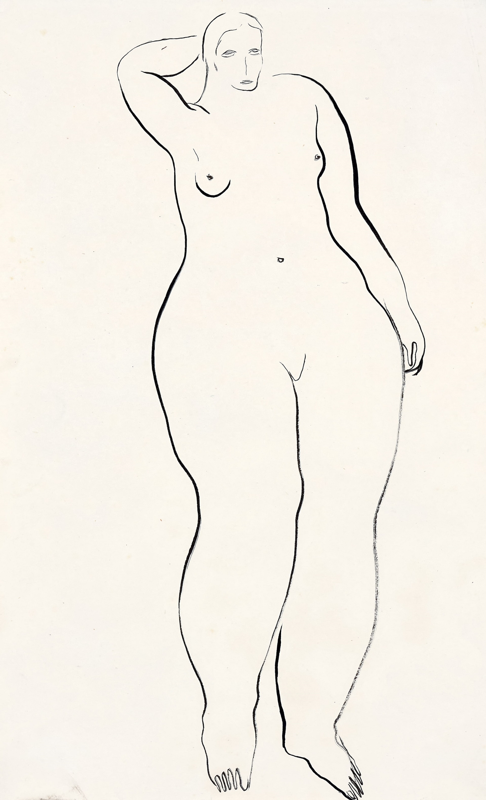 常玉，《站姿裸女》，墨 紙本，45 × 28 cm，1920–1930年代。估價：HK$ 130,000 – 230,000（中國嘉德香港提供）