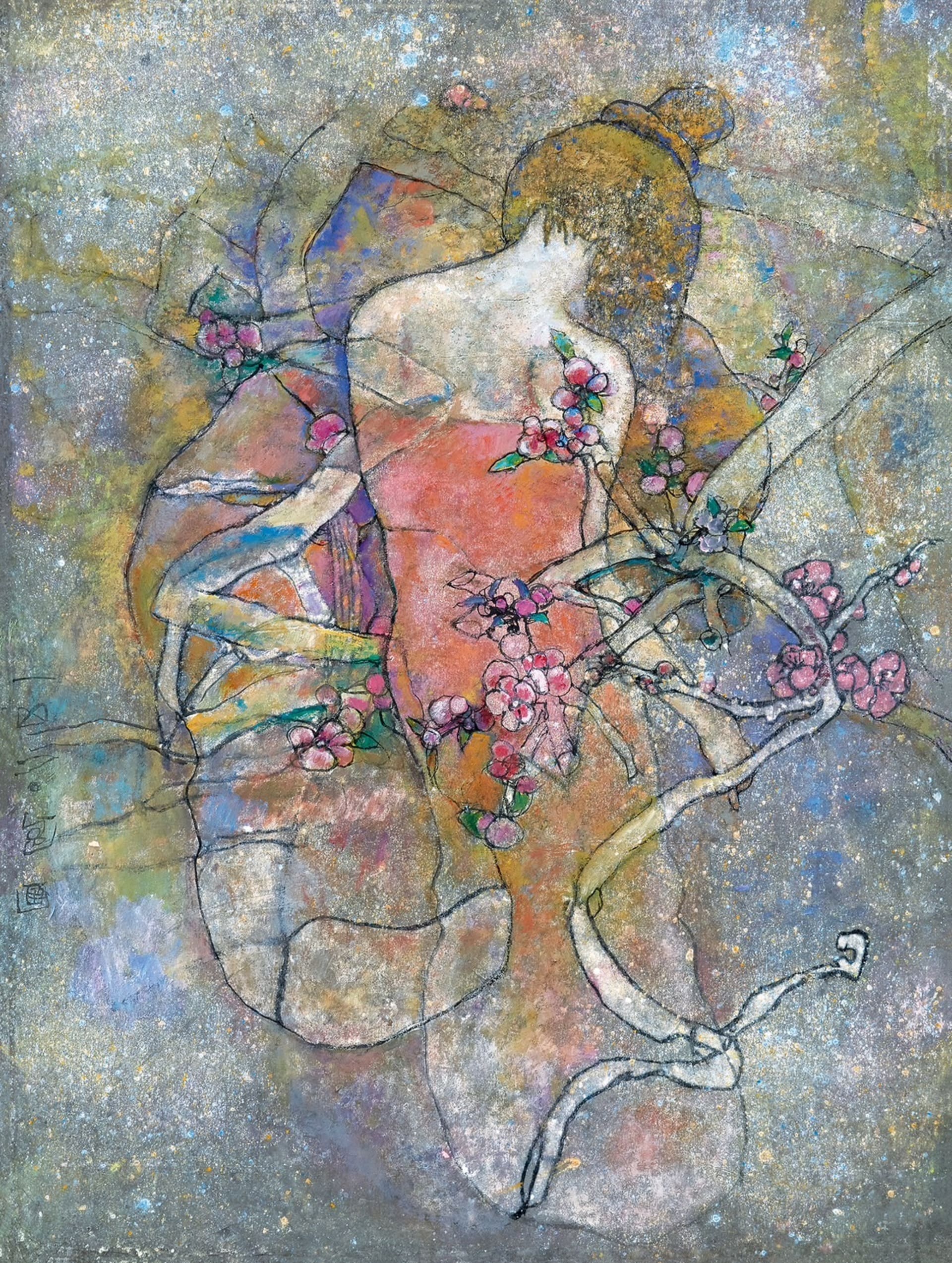 石虎，《冶梅圖》，彩墨 紙本，120 × 90 cm，2015。估價：HK$ 200,000 – 300,000（中國嘉德香港提供）