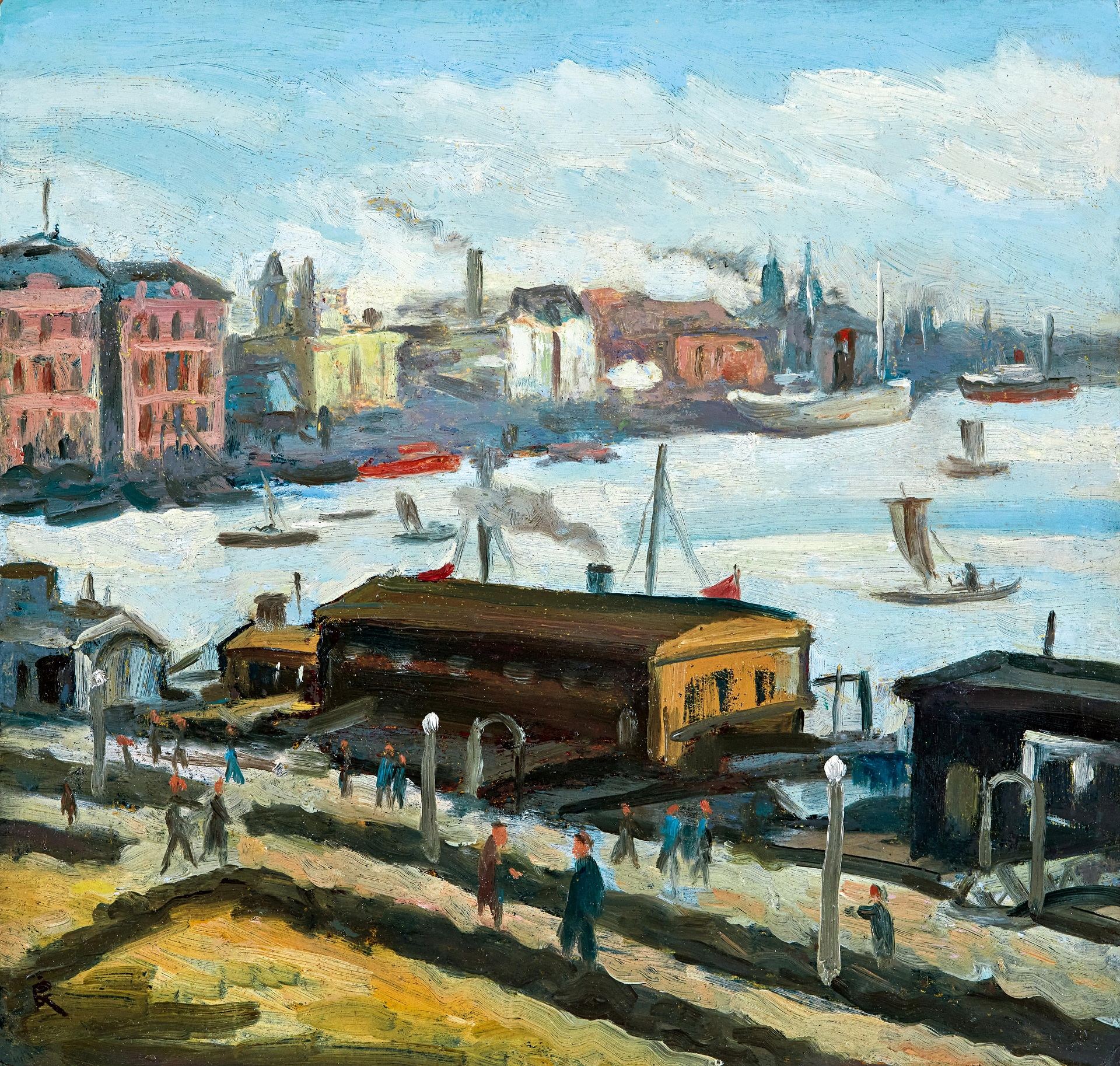 關良，《上海蘇州河》，油彩 木板，26.6 × 28 cm，1950年代。估價：HK$ 1,000,000 – 2,000,000（中國嘉德香港提供）