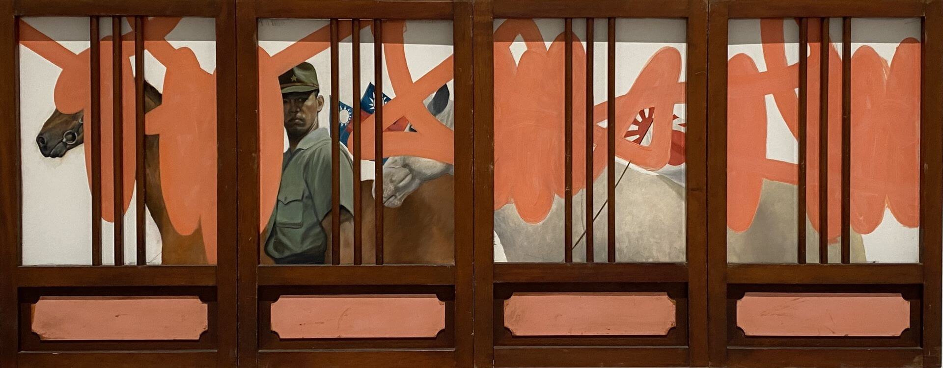 許嘉宏 《獻馬圖》，油彩、畫布、現成物， 藝術家自藏。（攝影／顏子軒）