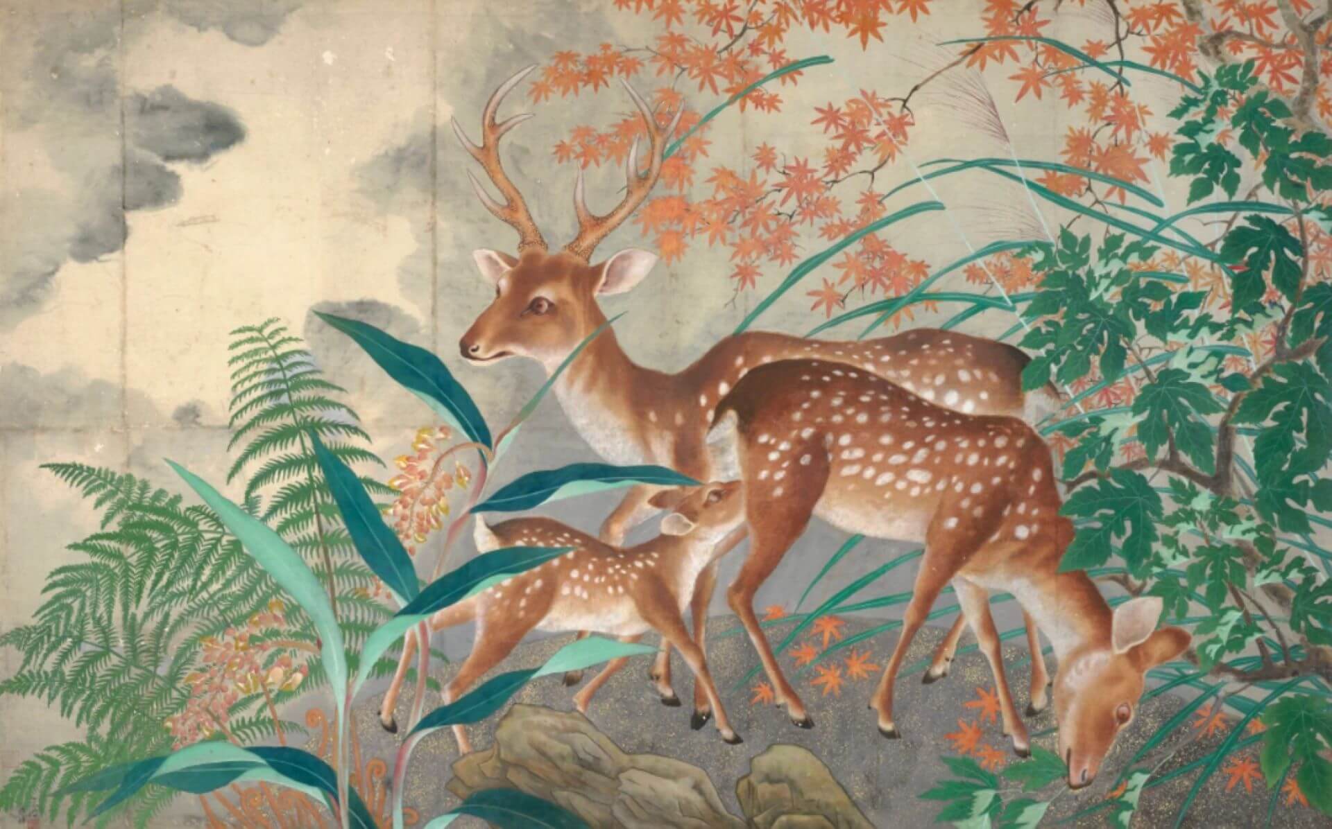 呂鐵州，《鹿圖》，約1933年，紙本膠彩，國立臺灣美術館藏。（圖片來源：《不朽的青春：臺灣美術再發現》（2020））