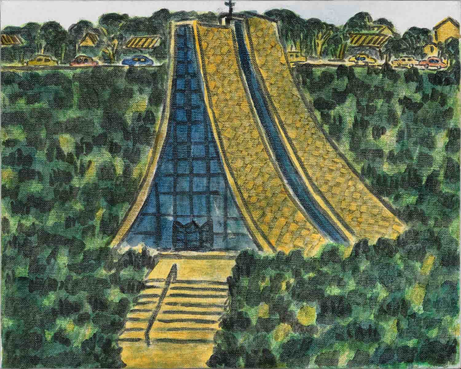 倪再沁，《東海路思義教堂》，油彩、畫布，52×64公分，2008–2009，臺北市立美術館典藏。圖片©臺北市立美術館。