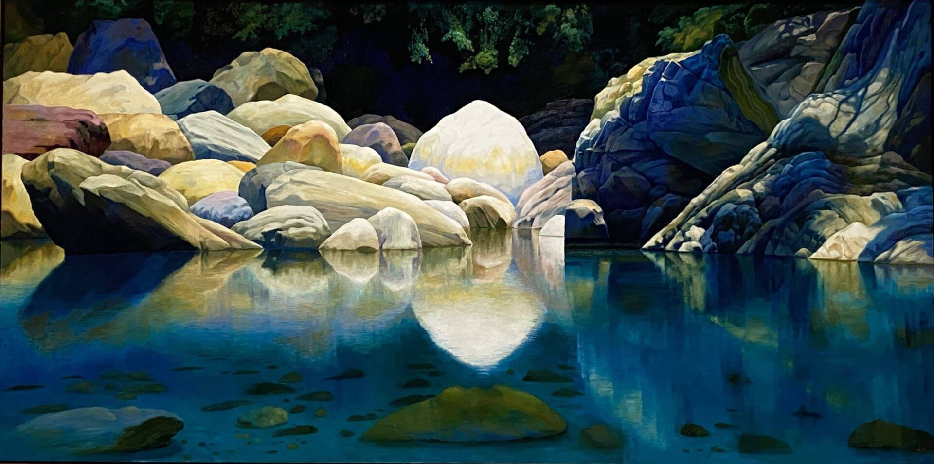 林惺嶽《寧靜的山谷》，油彩、畫布，高雄市立美術館藏。（攝影／顏子軒）