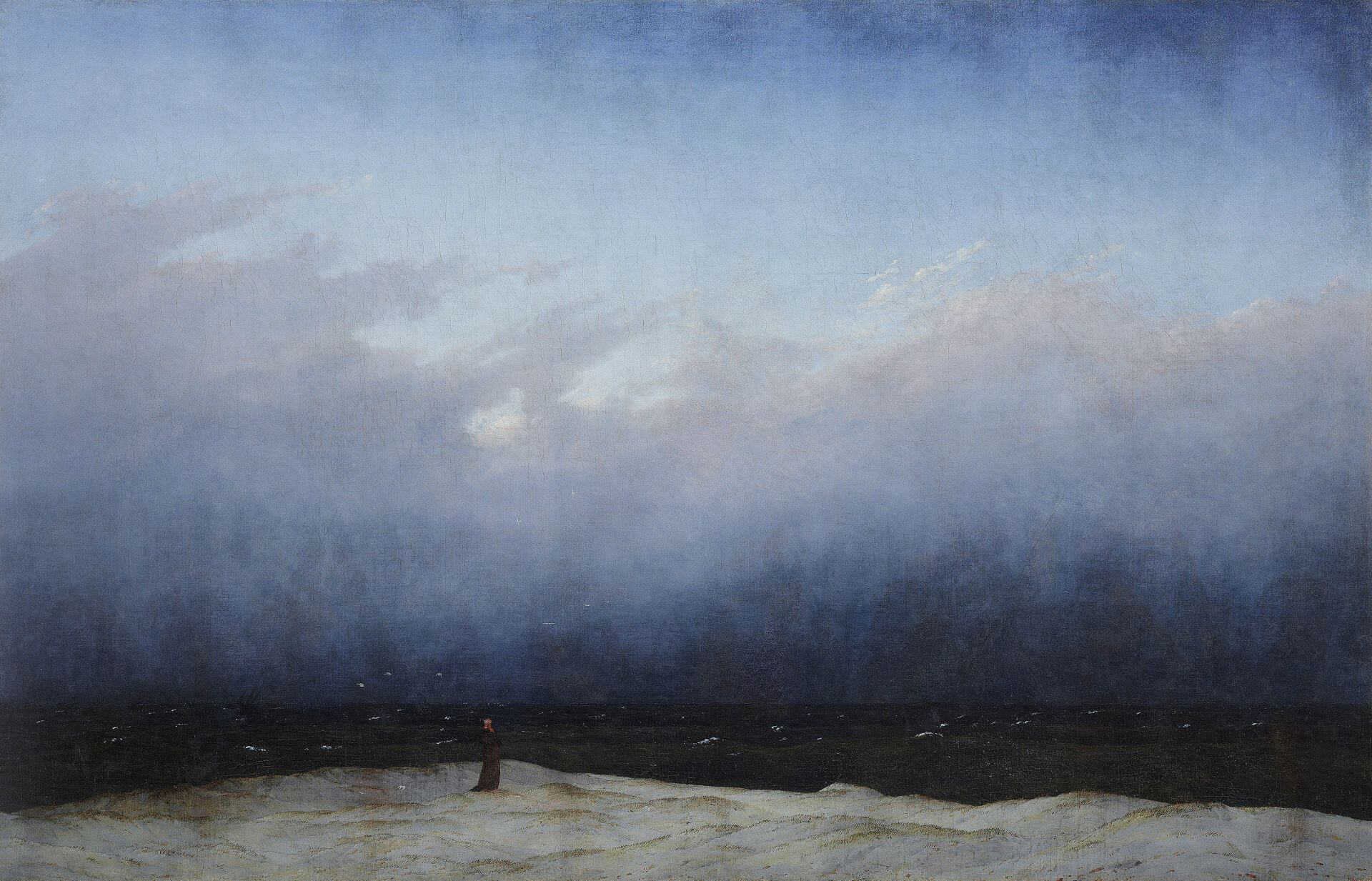卡斯巴・大衛・佛烈德利赫（Caspar David Friedrich），《海邊僧侶》，1808-1810，柏林國立博物館國家美術館藏。（© 漢堡美術館）