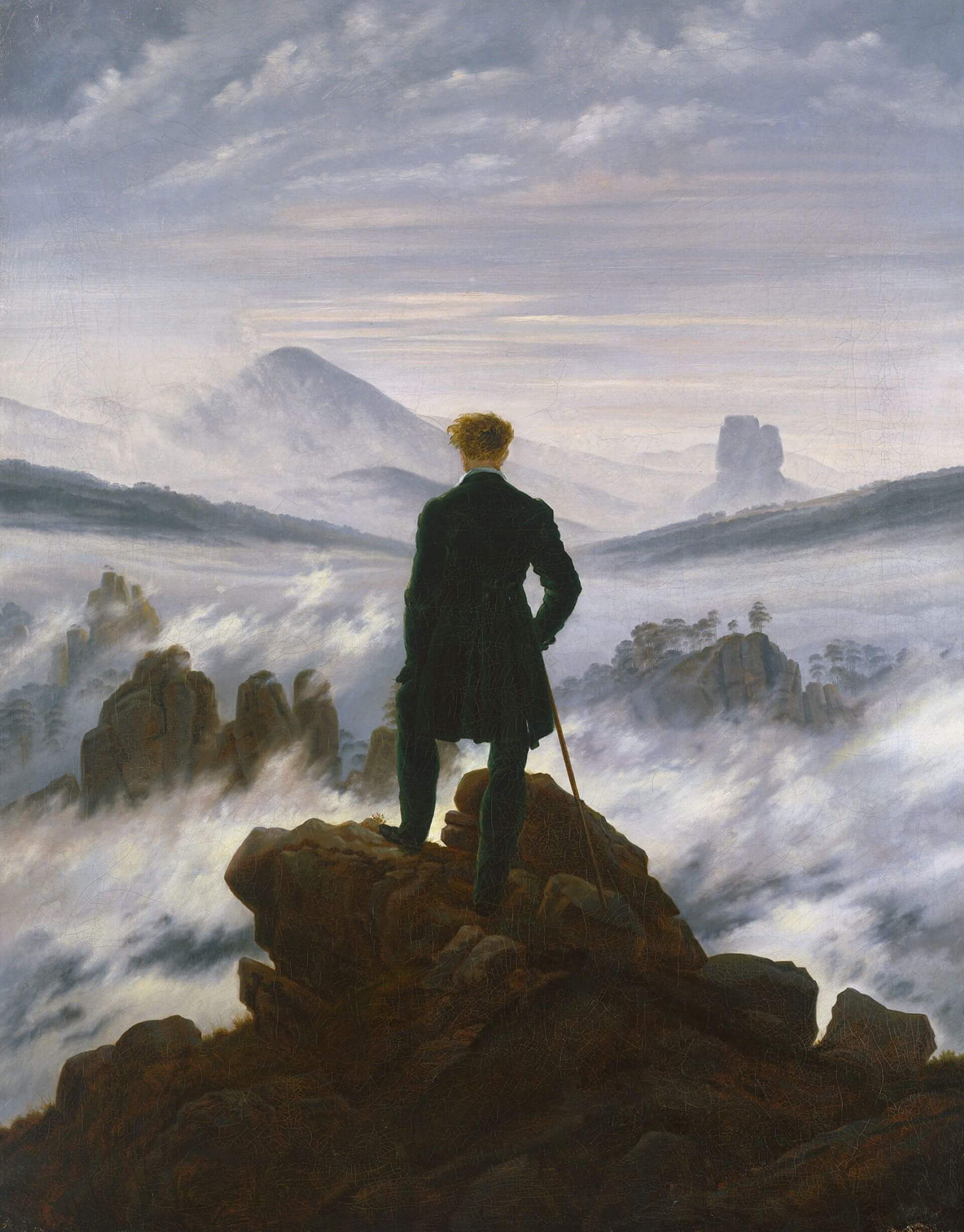 卡斯巴・大衛・佛烈德利赫（Caspar David Friedrich），《霧海上的旅人》，1817，德國漢堡美術館藏。（© 漢堡美術館）
