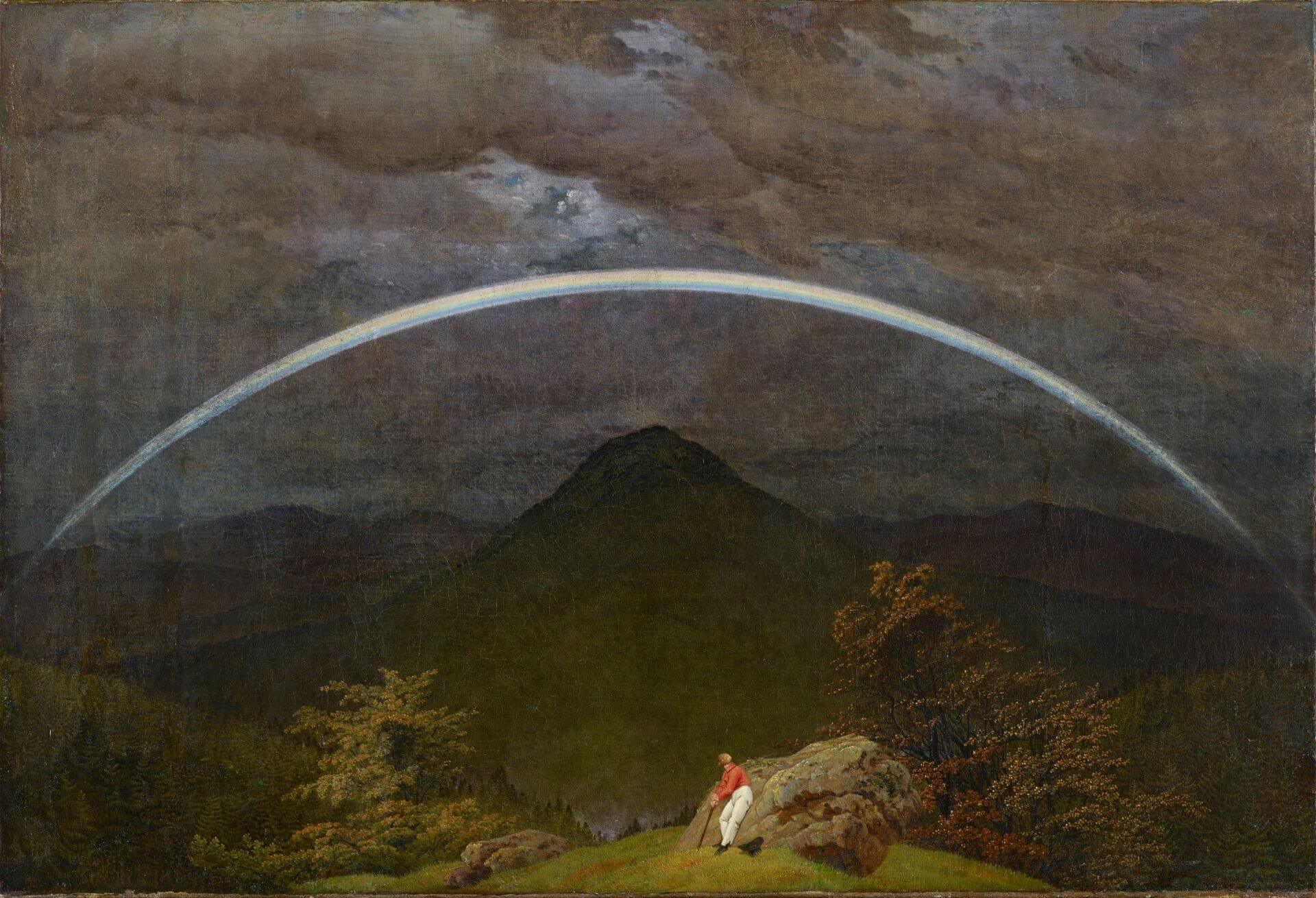 卡斯巴・大衛・佛烈德利赫（Caspar David Friedrich），《有彩虹的山景》，1809-1810，德國弗柯望博物館（Museum Folkwang）藏。（Public Domain）