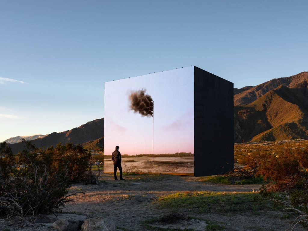 2019年沙烏地阿拉伯 當代藝術Desert X AlUla 景觀互動展，John Gerrard作品《西部旗幟》，2014。（©Desert X 2019）