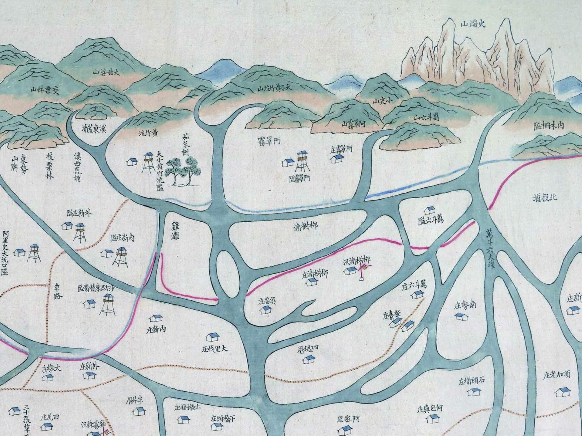 清代乾隆年間，《御製臺灣原漢界址圖》（局部），國立臺灣歷史博物館藏。（國立臺灣歷史博物館提供）