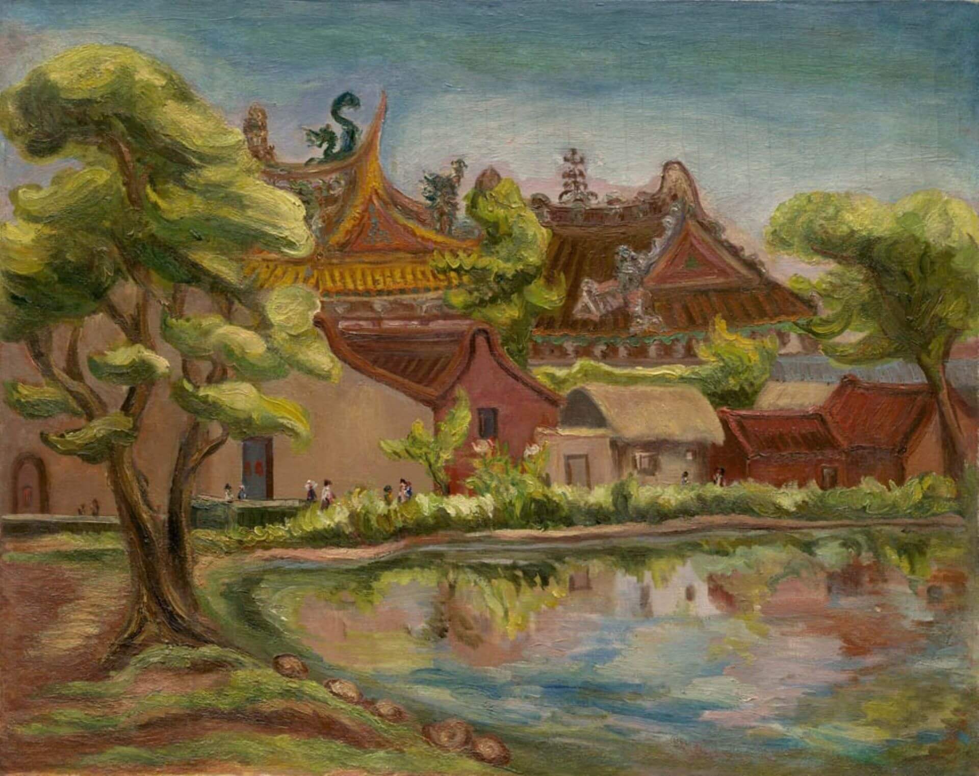 【圖7】陳澄波，《水邊（南瑤宮）》，1939年第五回臺陽展出品，畫布油彩，72.5×91.0cm，私人收藏。（圖片來源：財團法人陳澄波文化基金會）