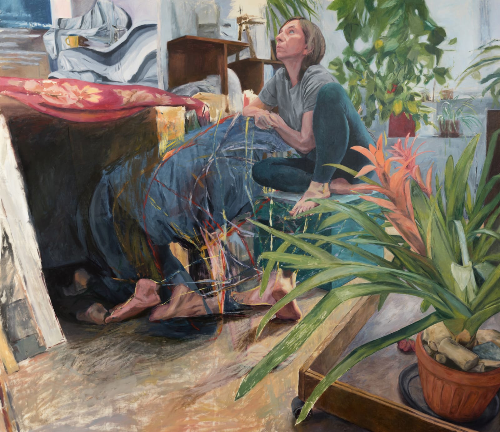 《女人，鷹架／地板》，2023，壓克力顏料、畫布，160 x 185 cm（安卓藝術提供）