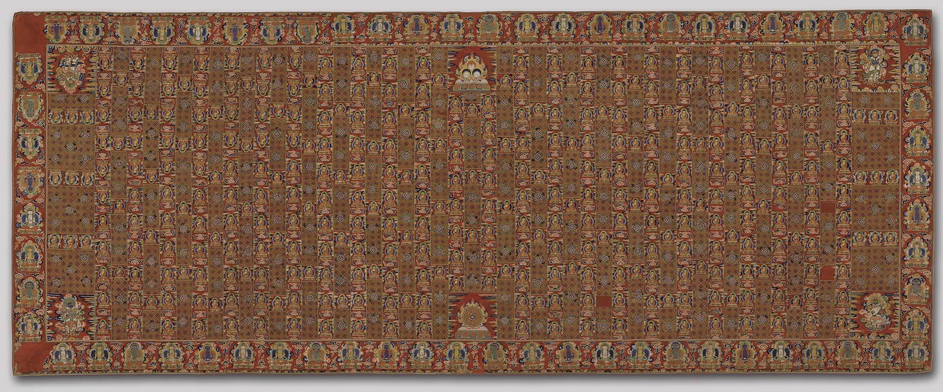 圖16 明15世紀〈刺繡 袈裟〉，絲織刺繡，119.4×302.1公分，美國克里夫蘭美術館藏。