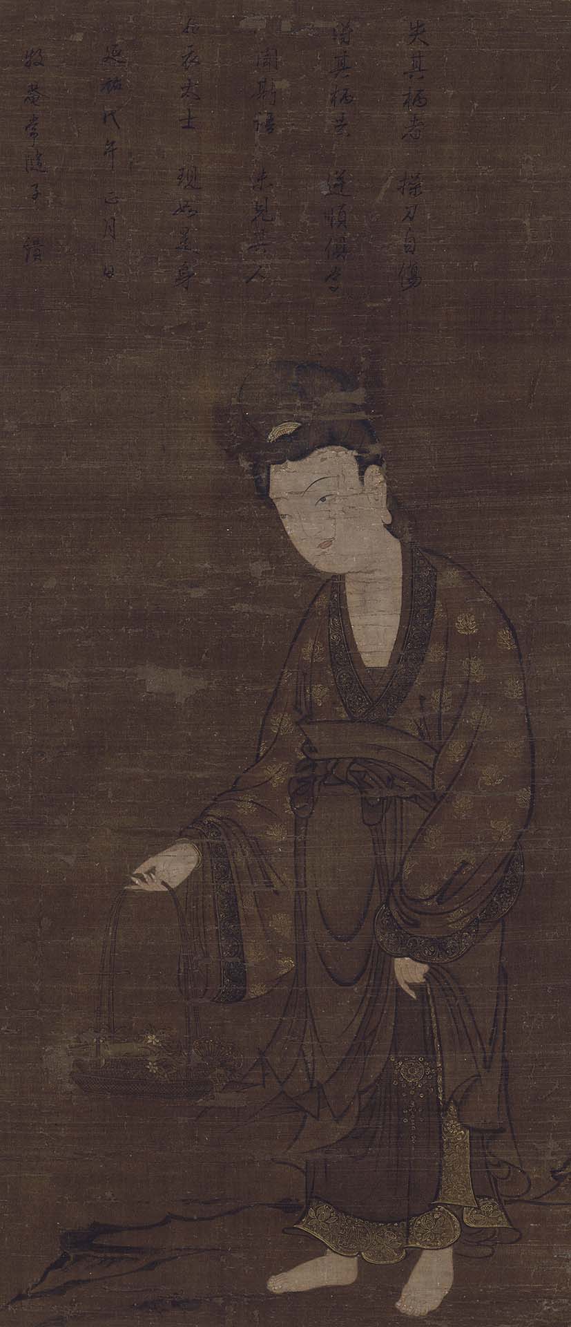 圖6 元13世紀晚期至14世紀〈魚籃觀音菩薩圖〉，絹本水墨設色，84.5×36.4公分，美國波士頓美術館藏。