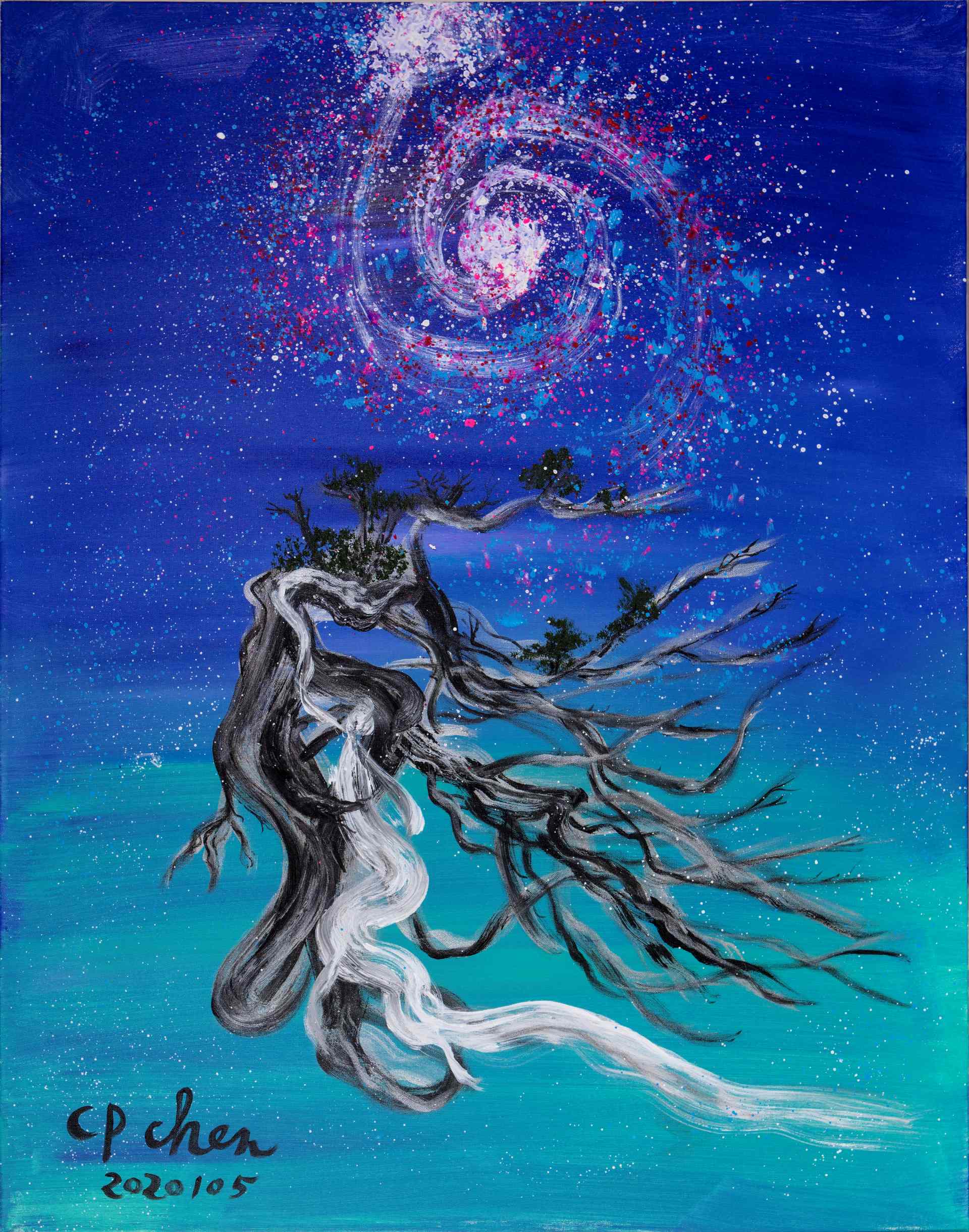 陳持平｜擁抱 丙烯顏料 100 × 80.3 cm 2020年 （藝術家陳持平提供）