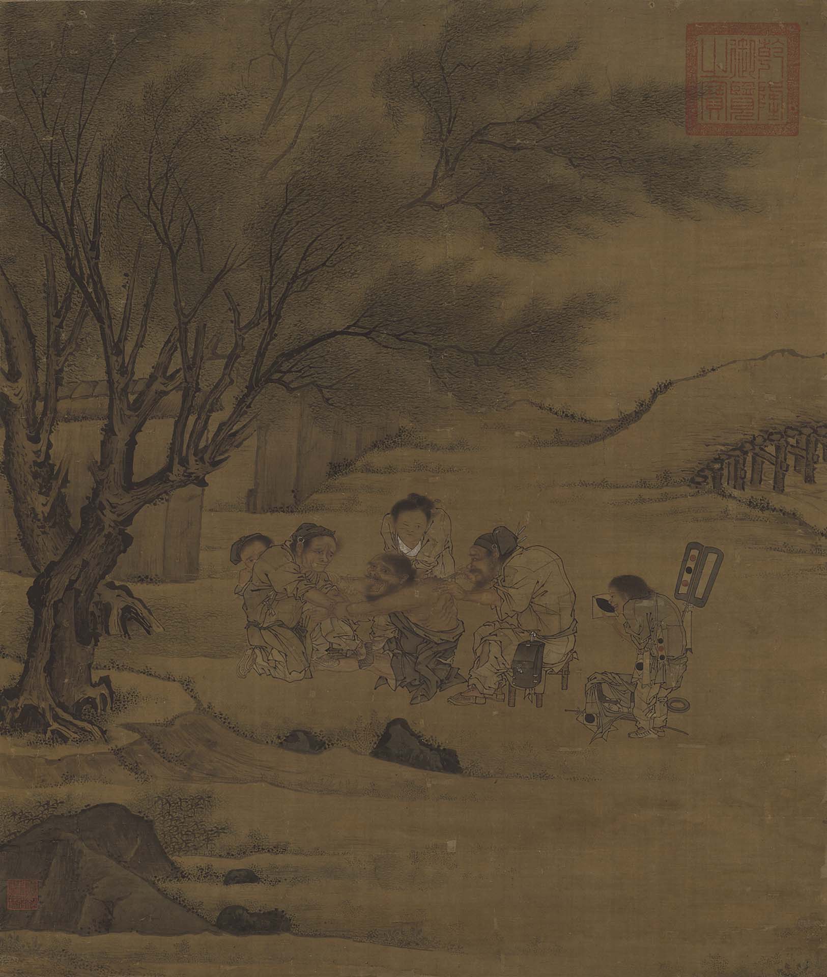國寶 宋 李唐〈炙艾圖〉，絹本設色，68.8×58.7公分，國立故宮博物院藏。