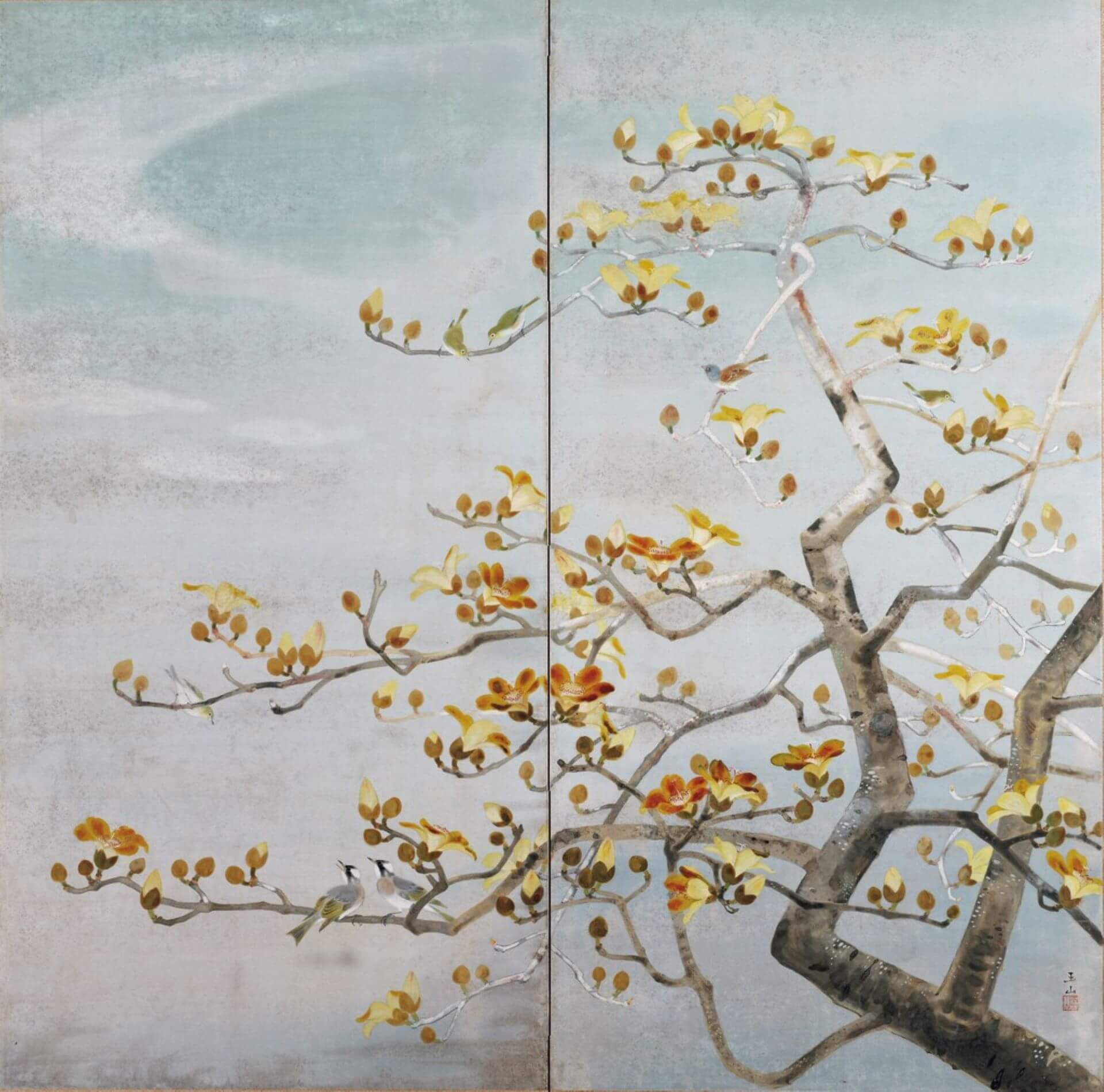 林玉山《木棉花》年代待考，膠彩紙本，149×150.1公分，國立臺灣歷史博物館，第六回臺陽展。（李梅樹紀念館提供）