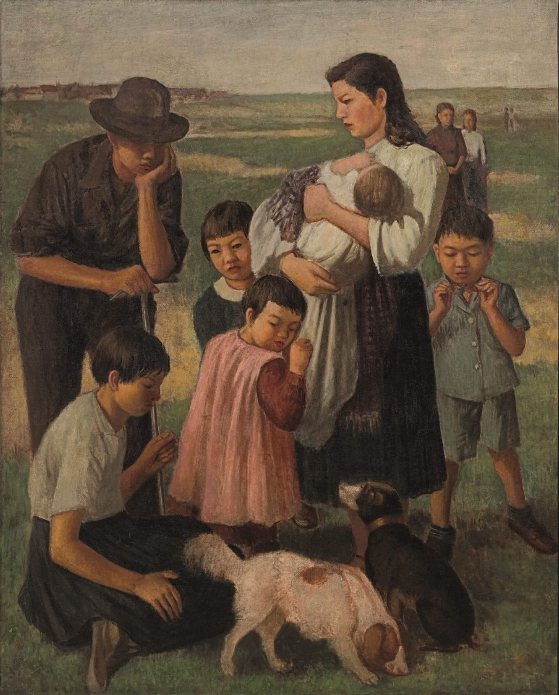 李梅樹,〈郊遊〉,1948,油畫,162×130公分。(國立台灣美術館提供)