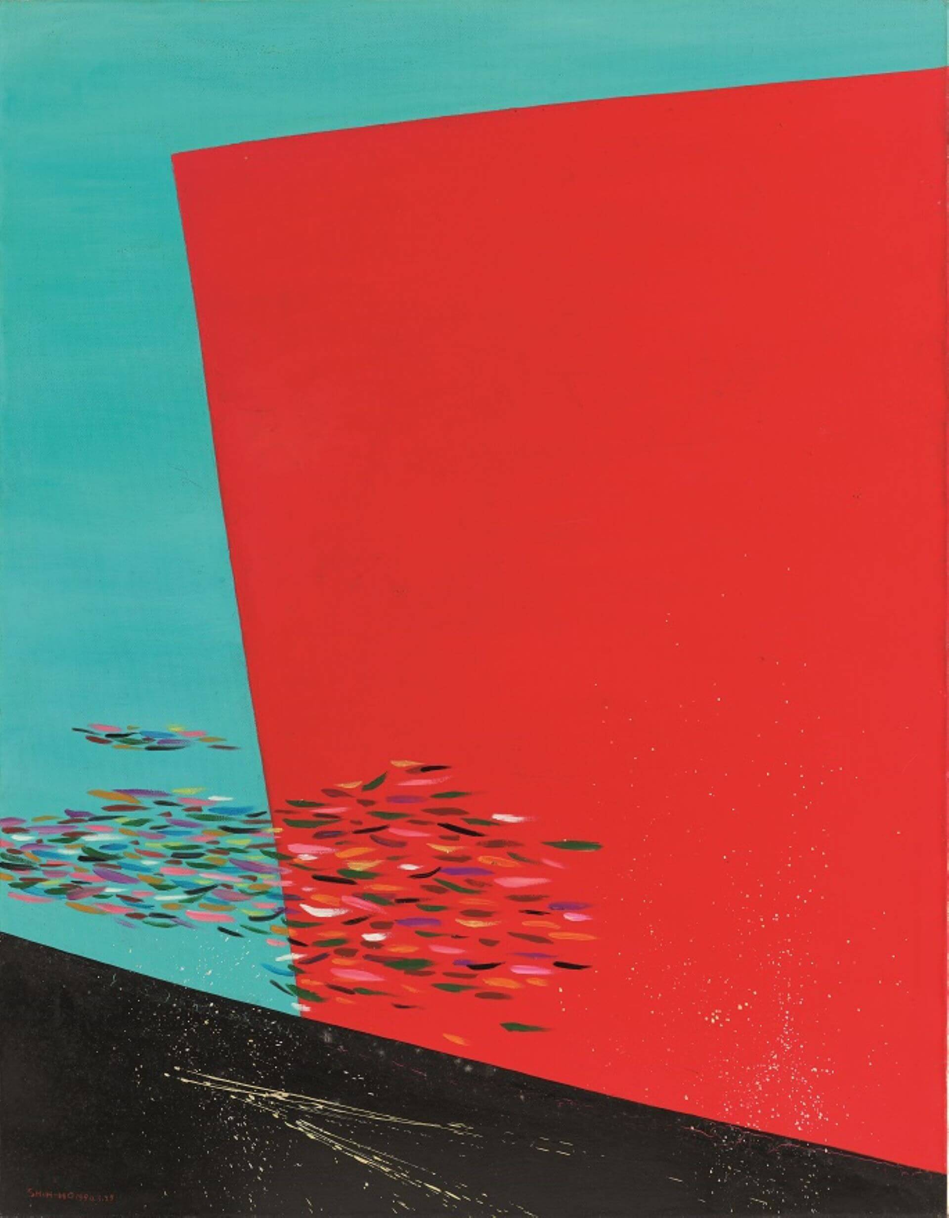 莊世和,〈山的聯想〉,1990,油畫,116.5×91公分。(國立台灣美術館提供)
