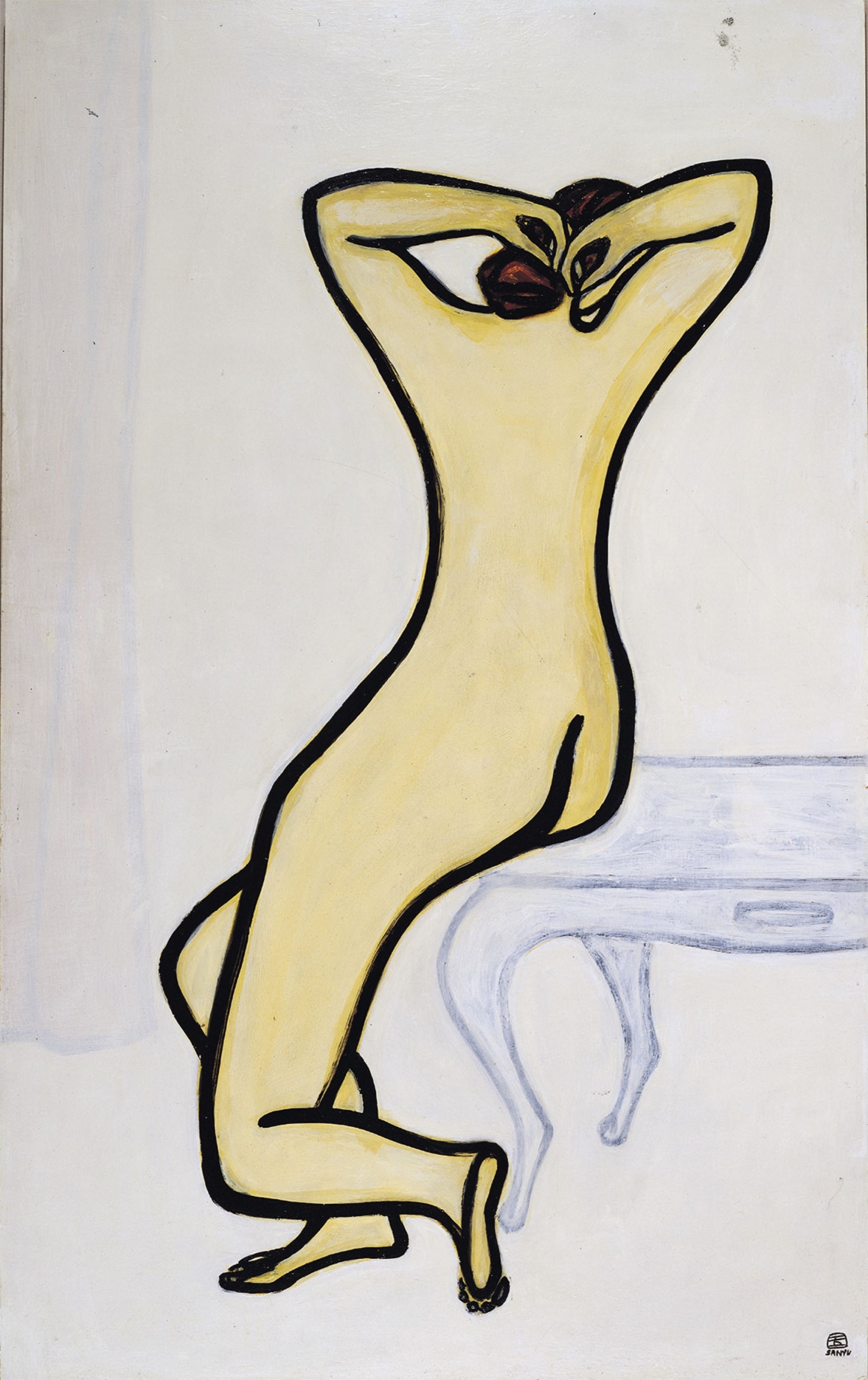 「富邦典藏展.觸動」展出常玉1950至60年代經典裸女系列作品《入浴》。常玉的創作將複雜歸於簡單,卻能透過極簡線條與色彩,傳達勾人心弦的力量。(富邦美術館提供)
