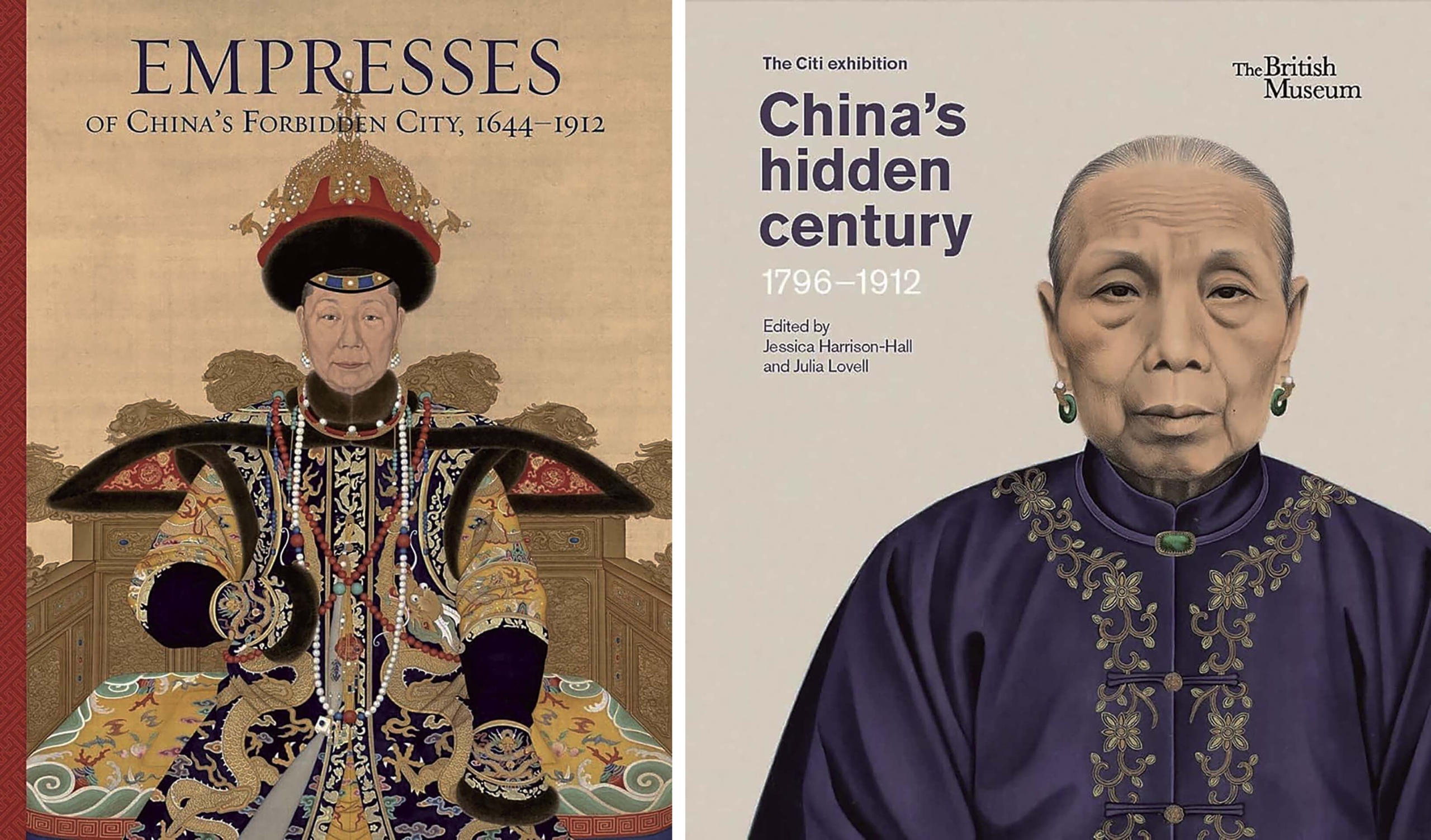 2018年美國「Empresses of China’s Forbidden City」與2023年英國「China’s hidden century」，展覽主視覺分別選用清代后妃與庶民婦人，呈現取向的不同。