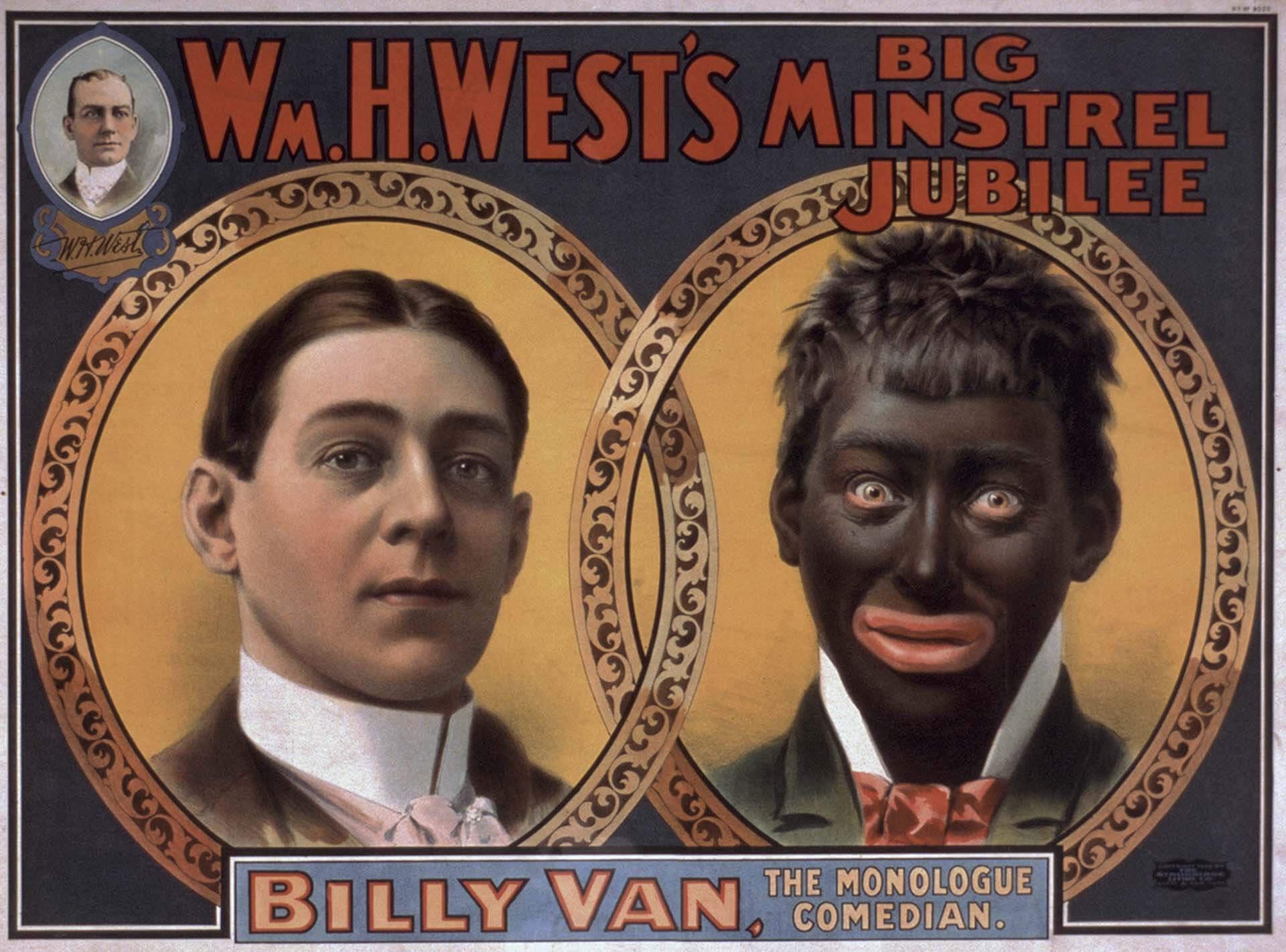 20世紀初的美國，塗黑臉（blackface）由吟遊詩人表演（The Minstrel Show）中分離出來，成為一種獨立的娛樂形式，這些節目大多由化著黑臉妝的白人演員表演，目的是滑稽地描繪非裔美國人的種族刻板印象，圖為白人演員威廉．H．韋…