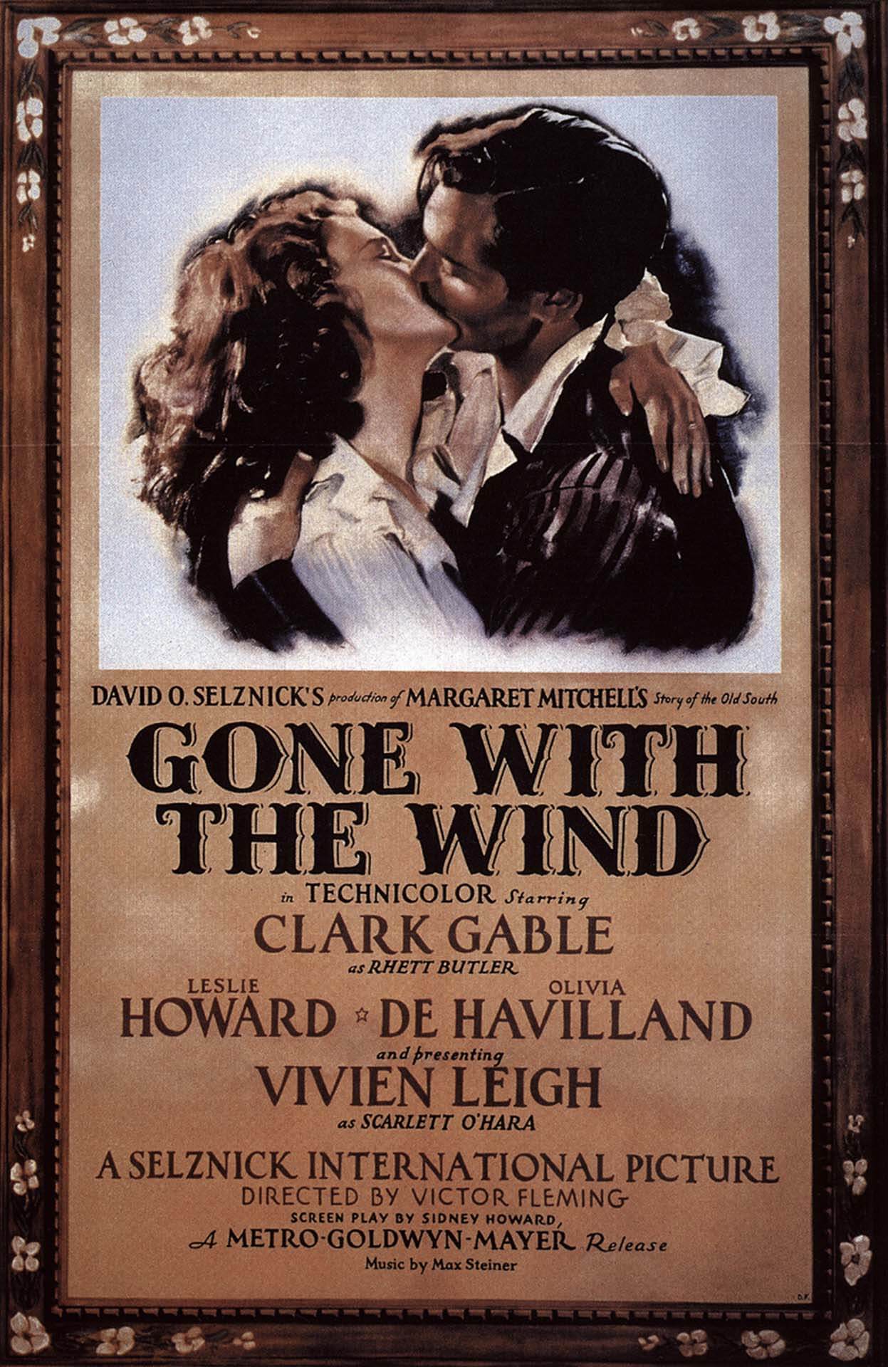 改編自文學小說《飄》，1940年由克拉克．蓋博（William Clark Gable）與費雯．麗（Vivien Leigh）主演的《亂世佳人》電影海報。（Public Domain）