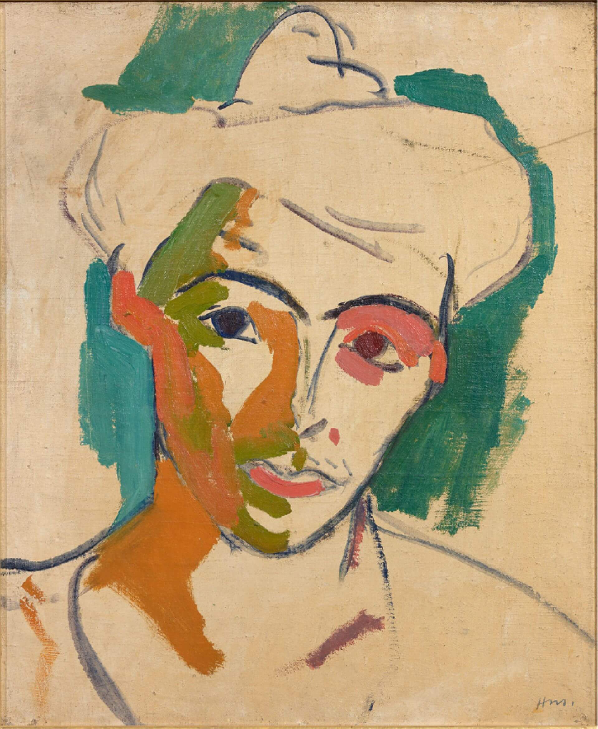 馬諦斯《馬諦斯夫人的肖像》，油彩帆布，1905，46 × 38 公分，法國尼斯馬諦斯美術館藏。（© Succession H. Matisse，圖片源自：François Fernandez官網）