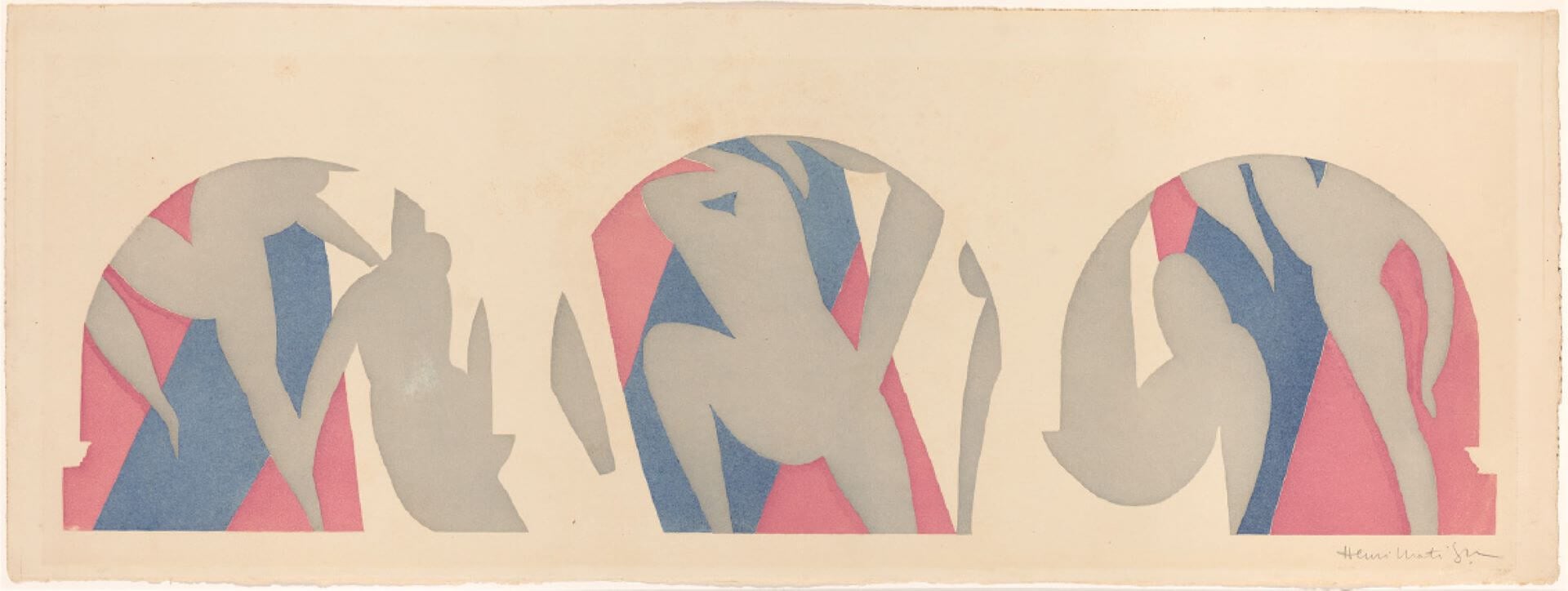 馬諦斯《舞蹈、灰色與青色與薔薇色的習作》1935-1936年，蝕刻版畫、紙，29.7×80.3公分，法國尼斯馬諦斯美術館藏。（© Succession H. Matisse，圖片源自：François Fernandez官網）