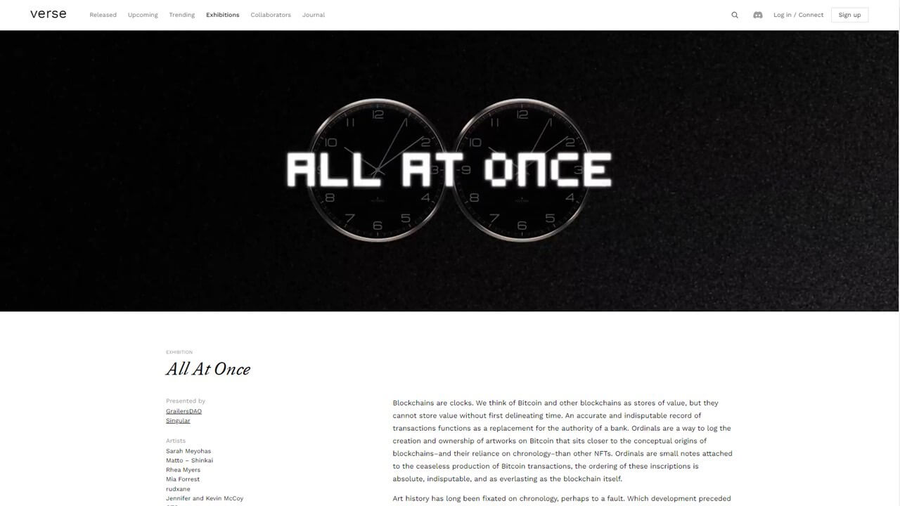 All at Once的策展頁面（圖片取自Verse）。
