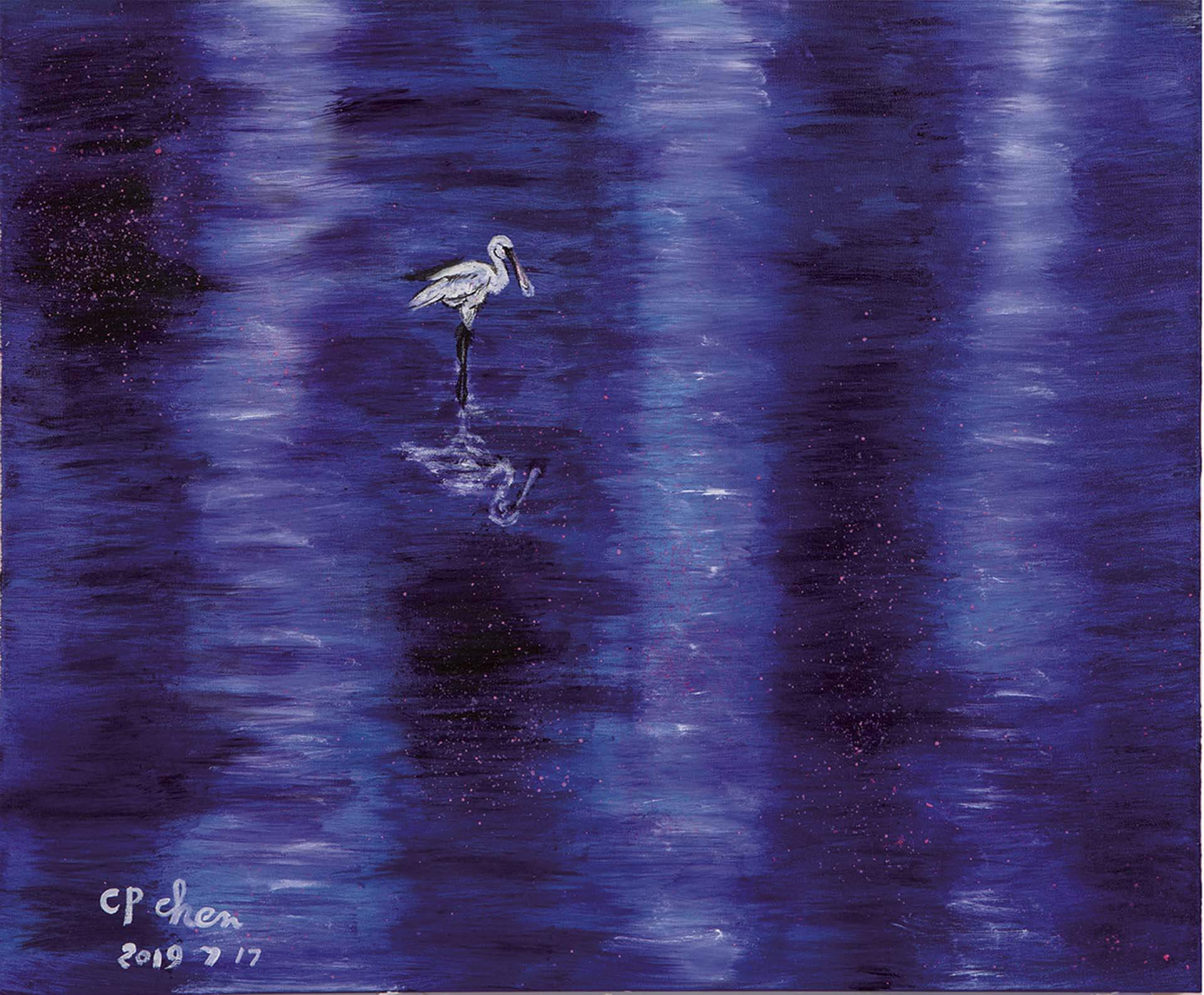陳持平，《我在未來等待妳》，丙烯顏料，72.7×60.6 cm，2019年。（陳持平藝廊提供）