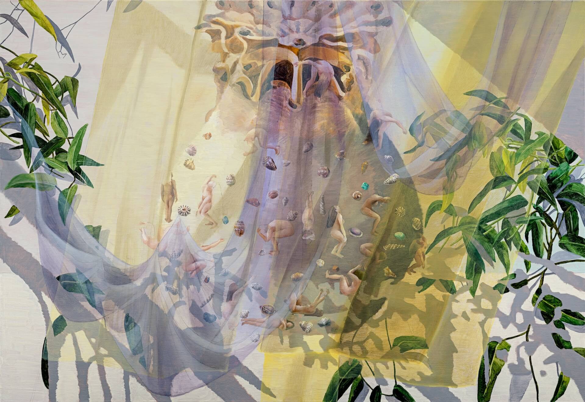 許尹齡，《在罌粟果實上劃一刀》，2024，油彩、麻布，110×160cm。（就在藝術空間提供）
