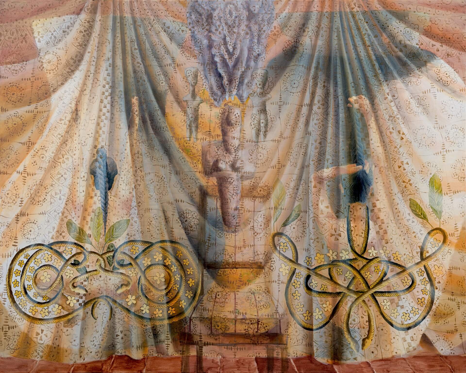 許尹齡，《瓶子裡的時代》，2024，油彩、麻布，120×150cm。（就在藝術空間提供）