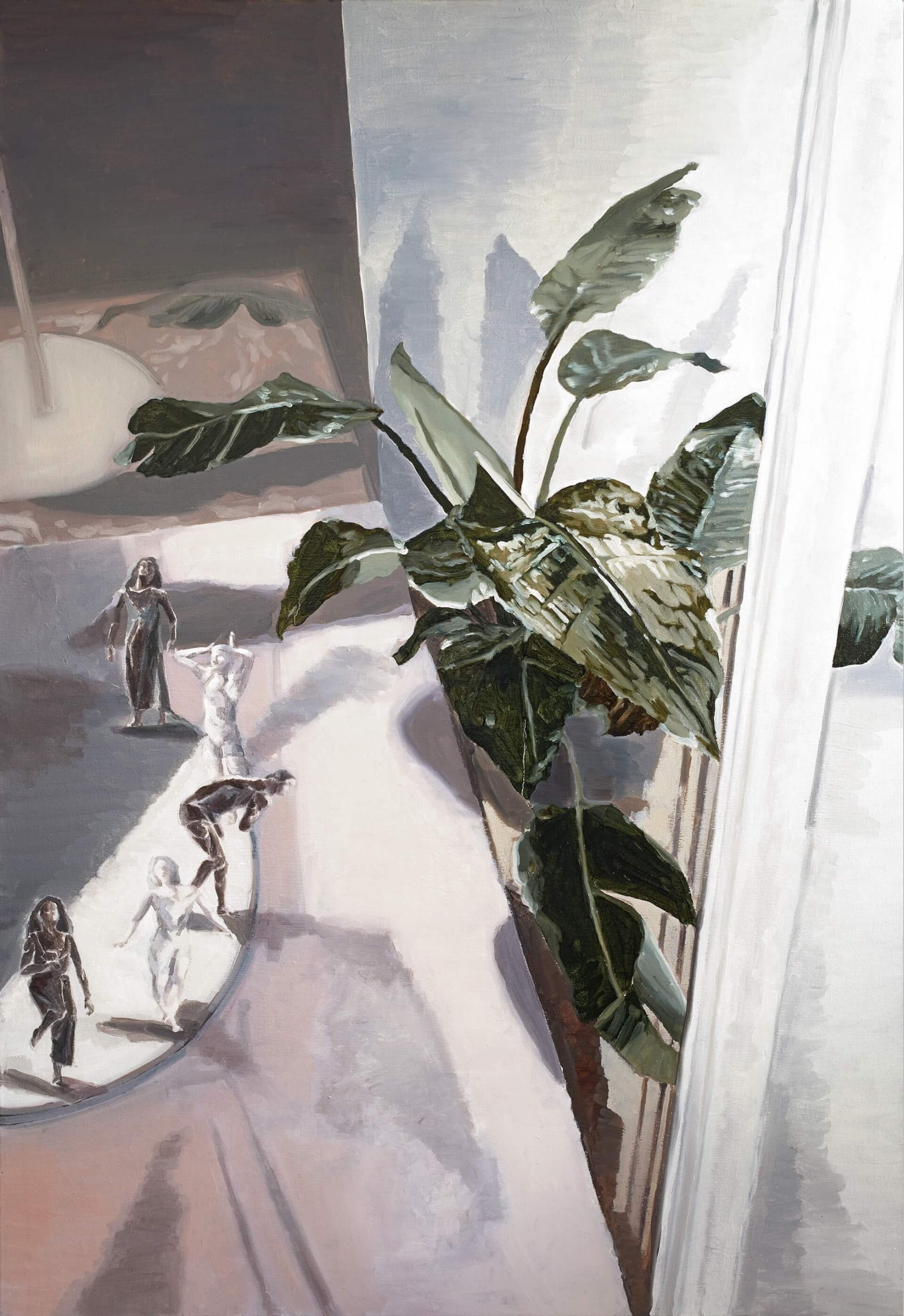 2021年「得逞的火光」個展作品之一：許尹齡，《保持正常然後跳舞》，2020，油彩、麻布，160×110cm。（就在藝術空間提供）
