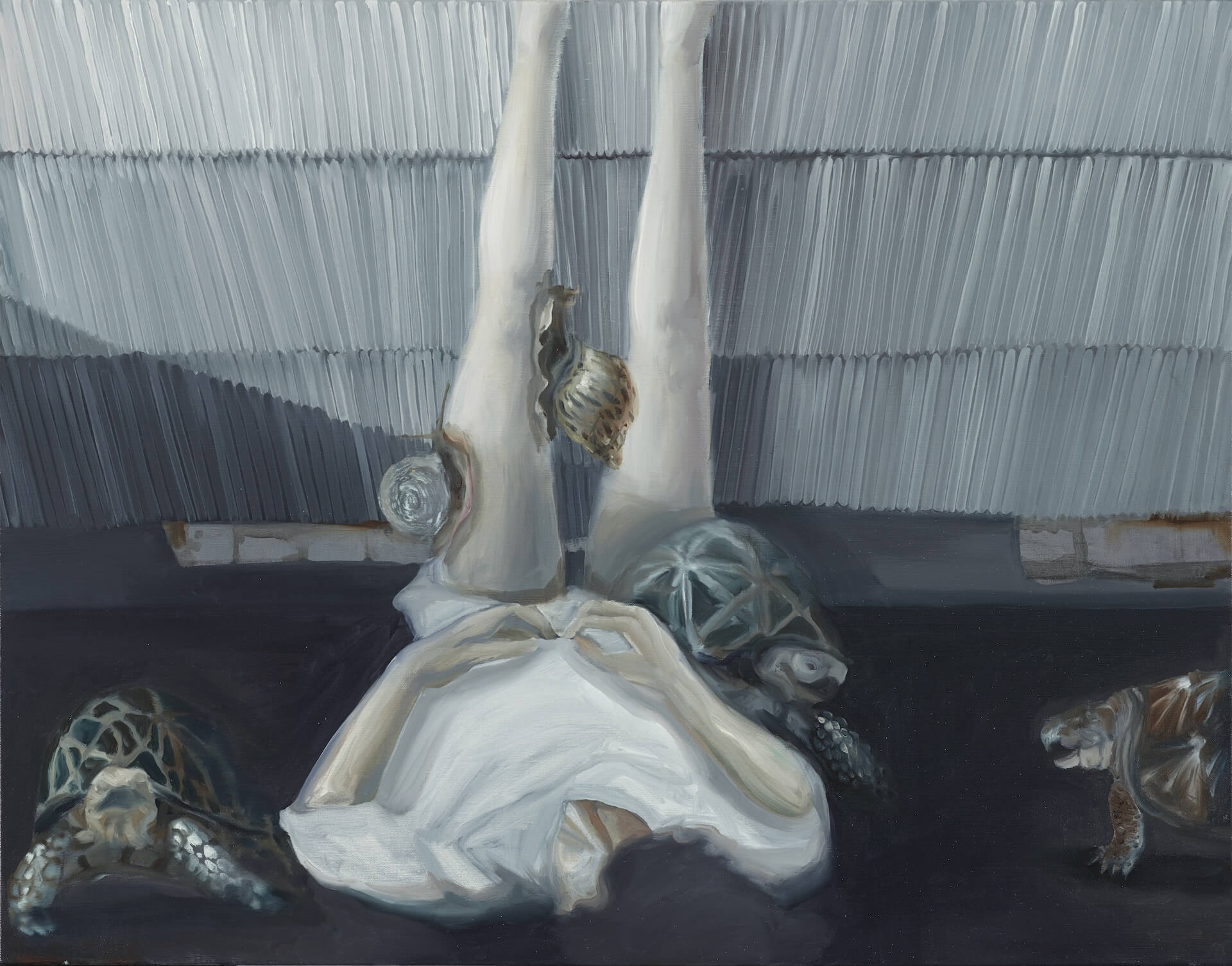 2014年「睡眠博士」個展作品之一：許尹齡，《慢慢睡》，2014，油彩、畫布，116.5×91cm。（就在藝術空間提供）