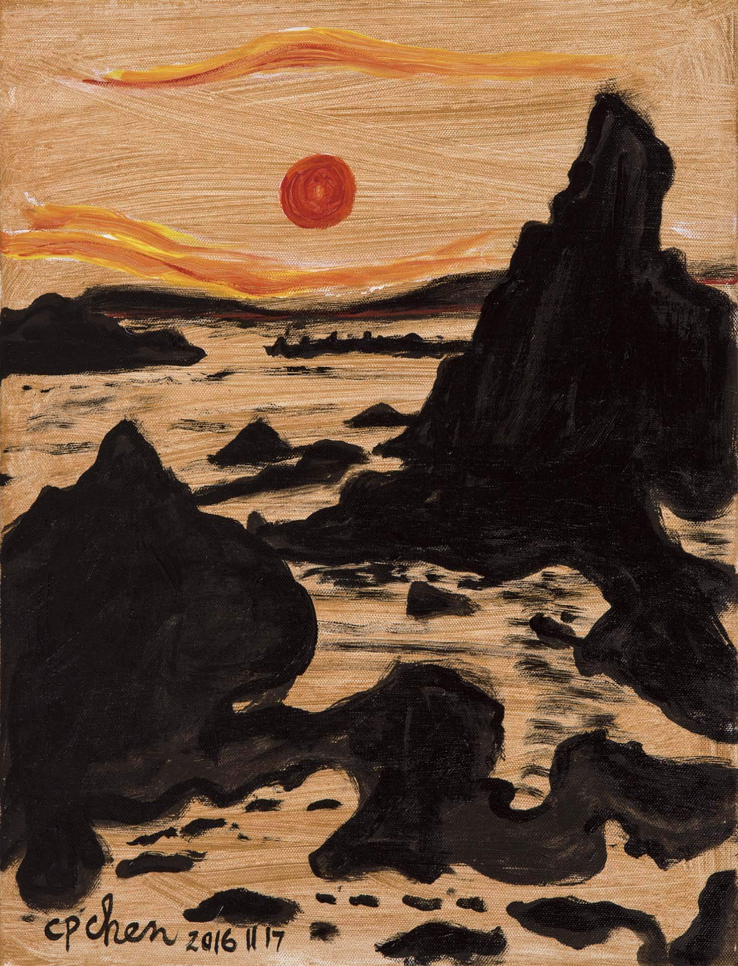 陳持平，《佐渡島》，丙烯顏料，41×31.5 cm，2016年。（陳持平藝廊提供）