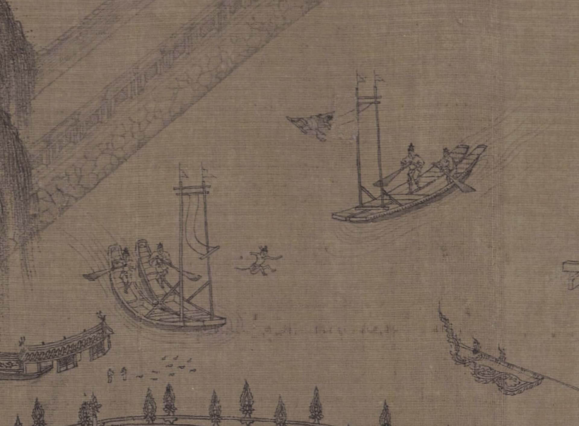 元〈龍舟奪標圖〉局部，絹本水墨，25×114.6公分，北京故宮博物院藏。