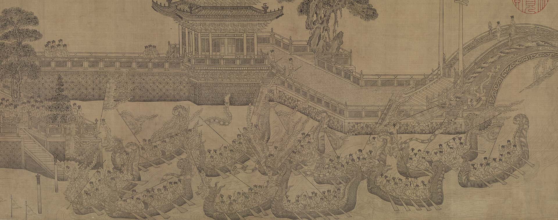 元 王振鵬〈龍池競渡圖〉局部，絹本水墨，30.2×243.8公分，國立故宮博物院藏。©國立故宮博物院Open Data
