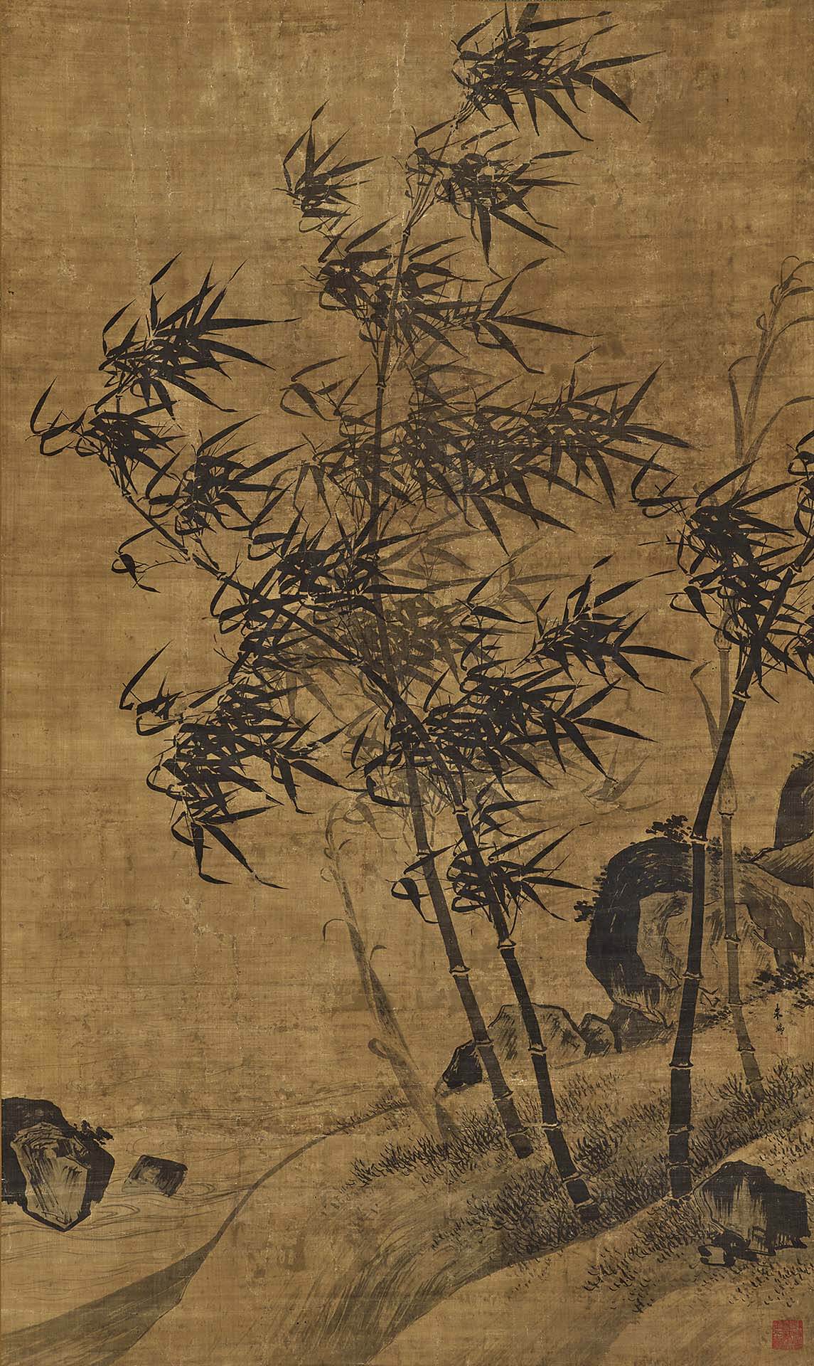 圖7 明 朱端〈竹石圖〉，絹本水墨，178×104公分，橋本末吉舊藏，橋本太乙捐贈，東京國立博物館藏。