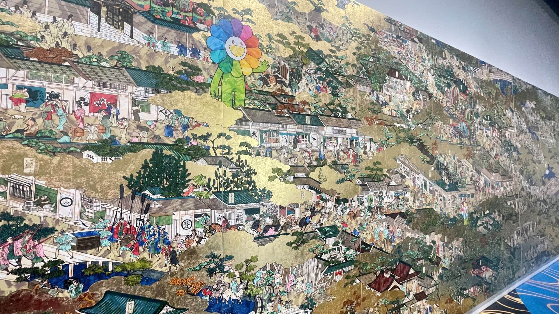 村上隆《洛中洛外圖屏風 佐又兵衛rip》局部。（攝影／鄭禹彤）