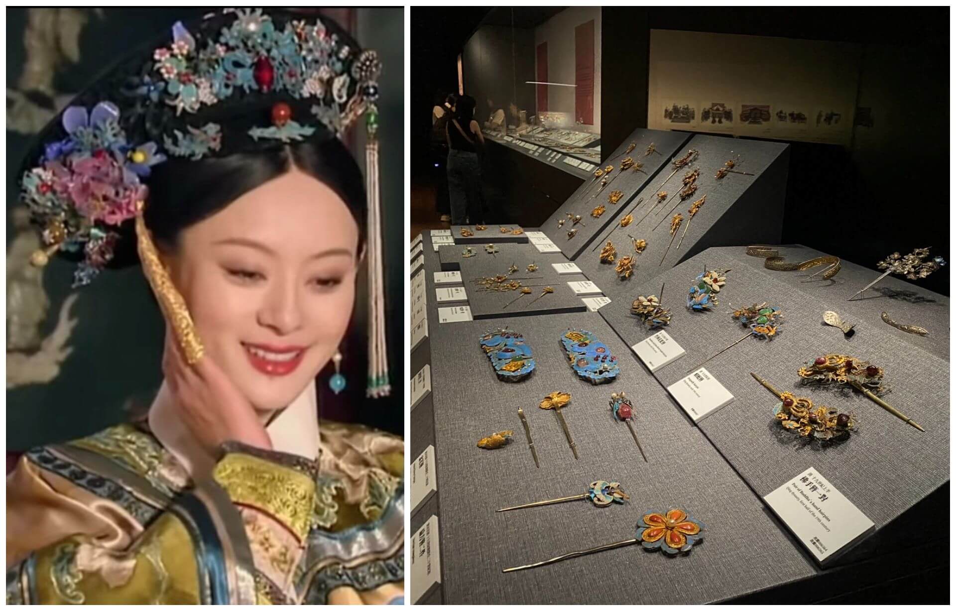 「妙色─清代金銀飾件」現場展示簪飾。（攝影／朱佑霖）