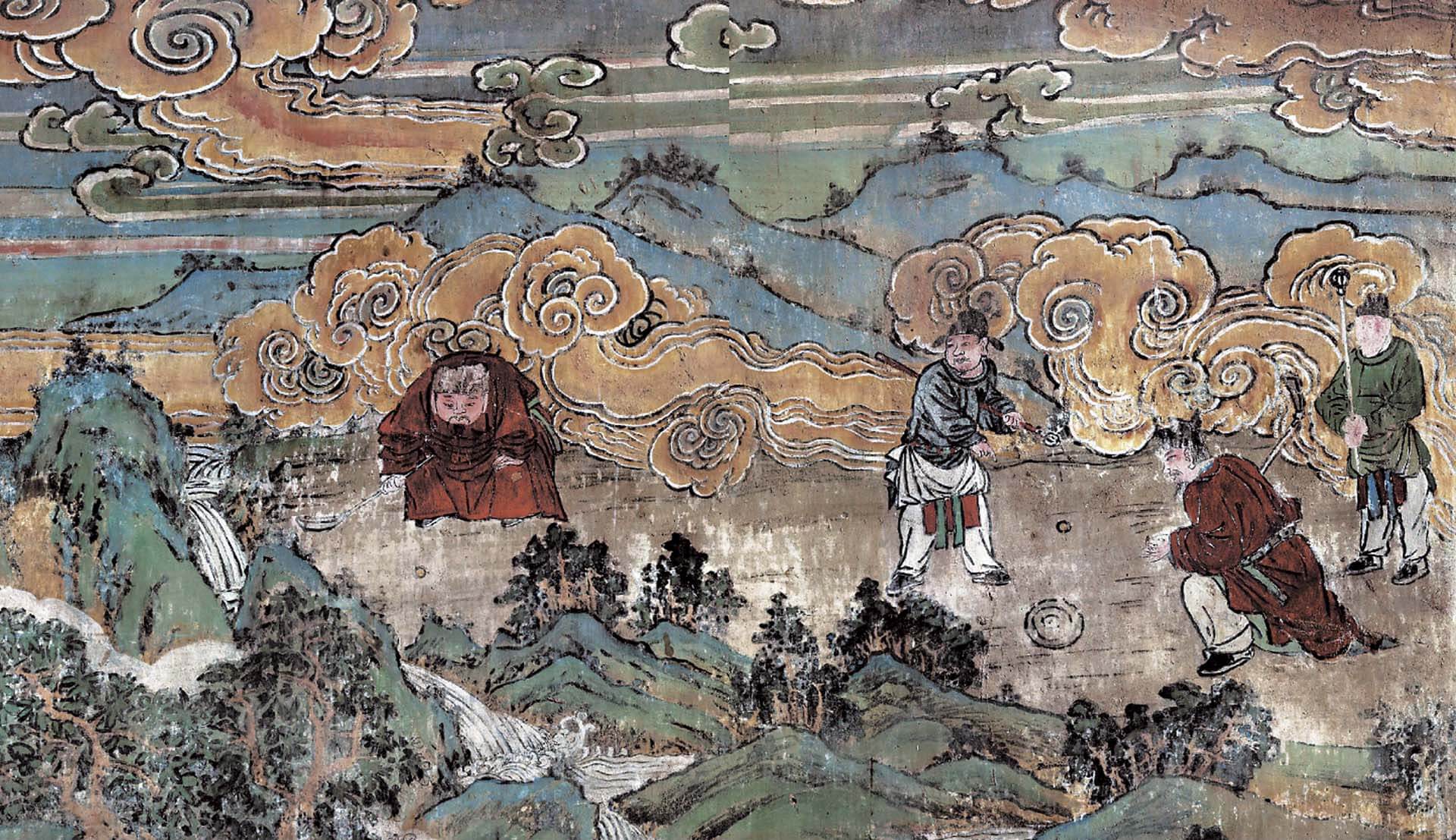 元〈捶丸圖〉，山西廣勝寺水神廟壁畫。圖引自壁畫藝術博物館編《山西古代壁畫珍品典藏 卷二元代》，太原：山西經濟出版社，2016，圖13。