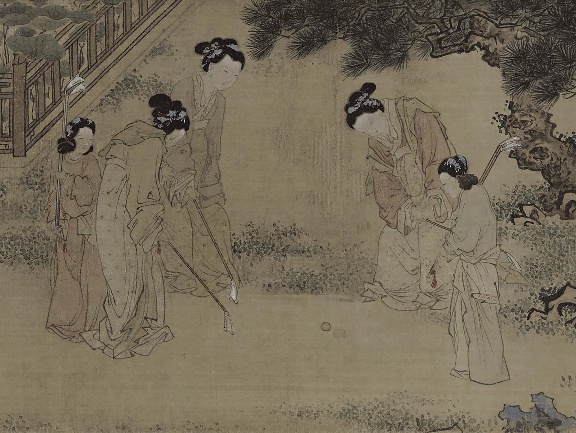 傳明 杜堇〈仕女卷〉局部，紙本設色，30.5×168.9公分，上海博物館藏。圖引自上海博物館、遼寧省博物館《世貌風情：中國古代人物畫精品集I》，上海：上海古籍出版社，2008，頁44－45。
