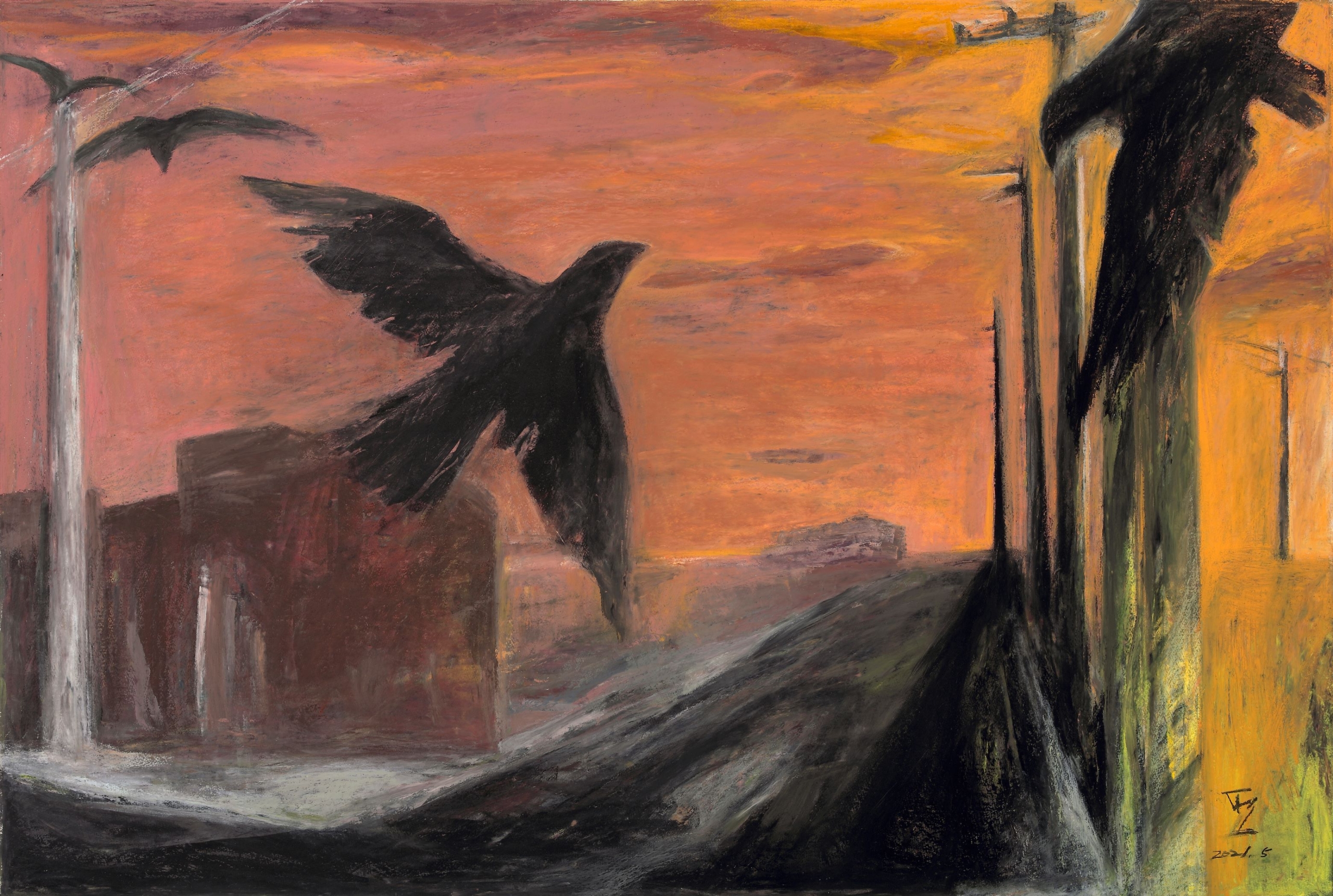 劉耿一，《暮靄》，油性粉彩、紙，103x152cm，2021。曾雅雲提供
