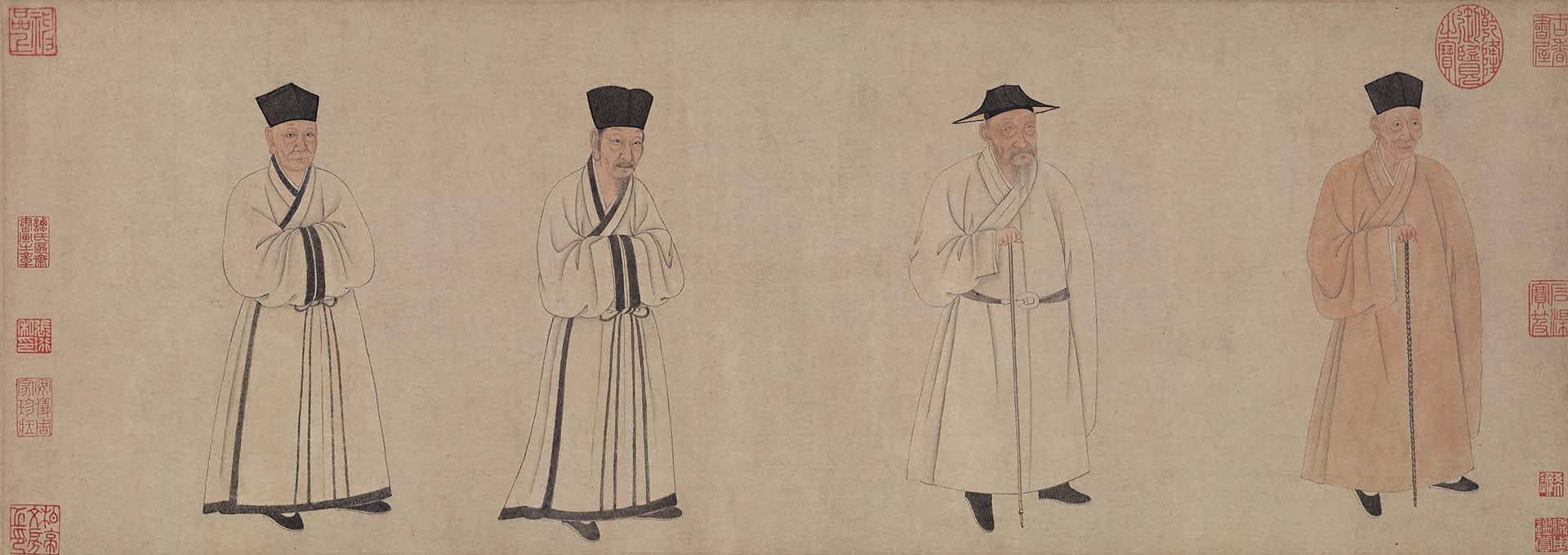 圖5 元〈名賢四像〉，紙本設色，27.4×77.2公分，美國辛辛那提藝術博物館藏。