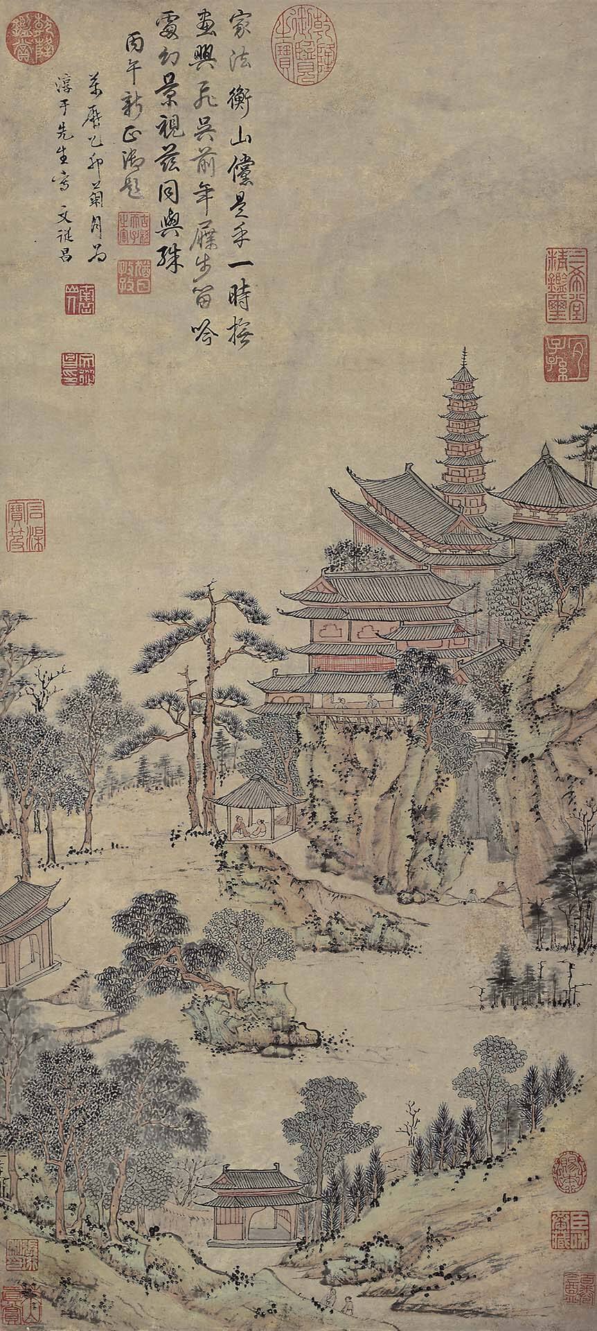 圖7 明 文從昌〈虎丘話舊圖〉，紙本設色，70×31.4公分。