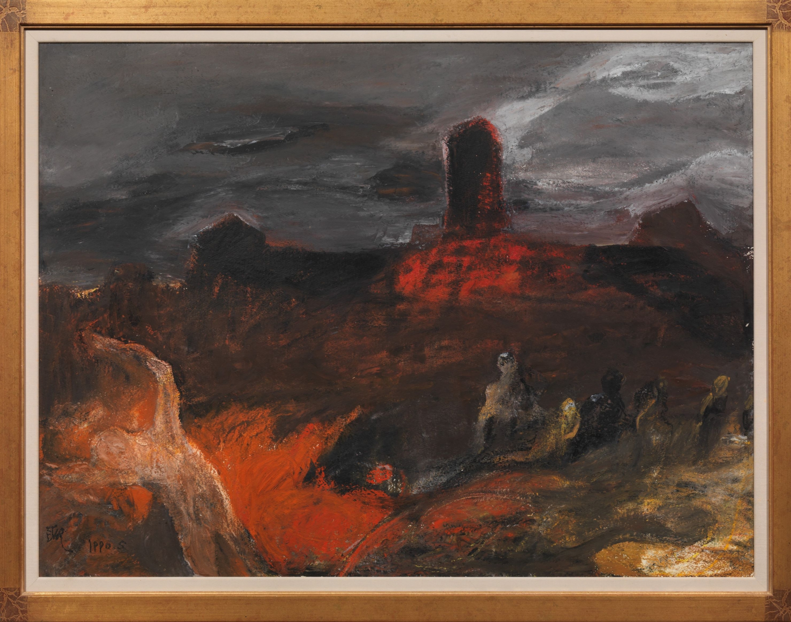 劉耿一，《莊嚴的死》，油性粉彩、紙，76.4×101.4cm，1990。（曾雅雲提供）