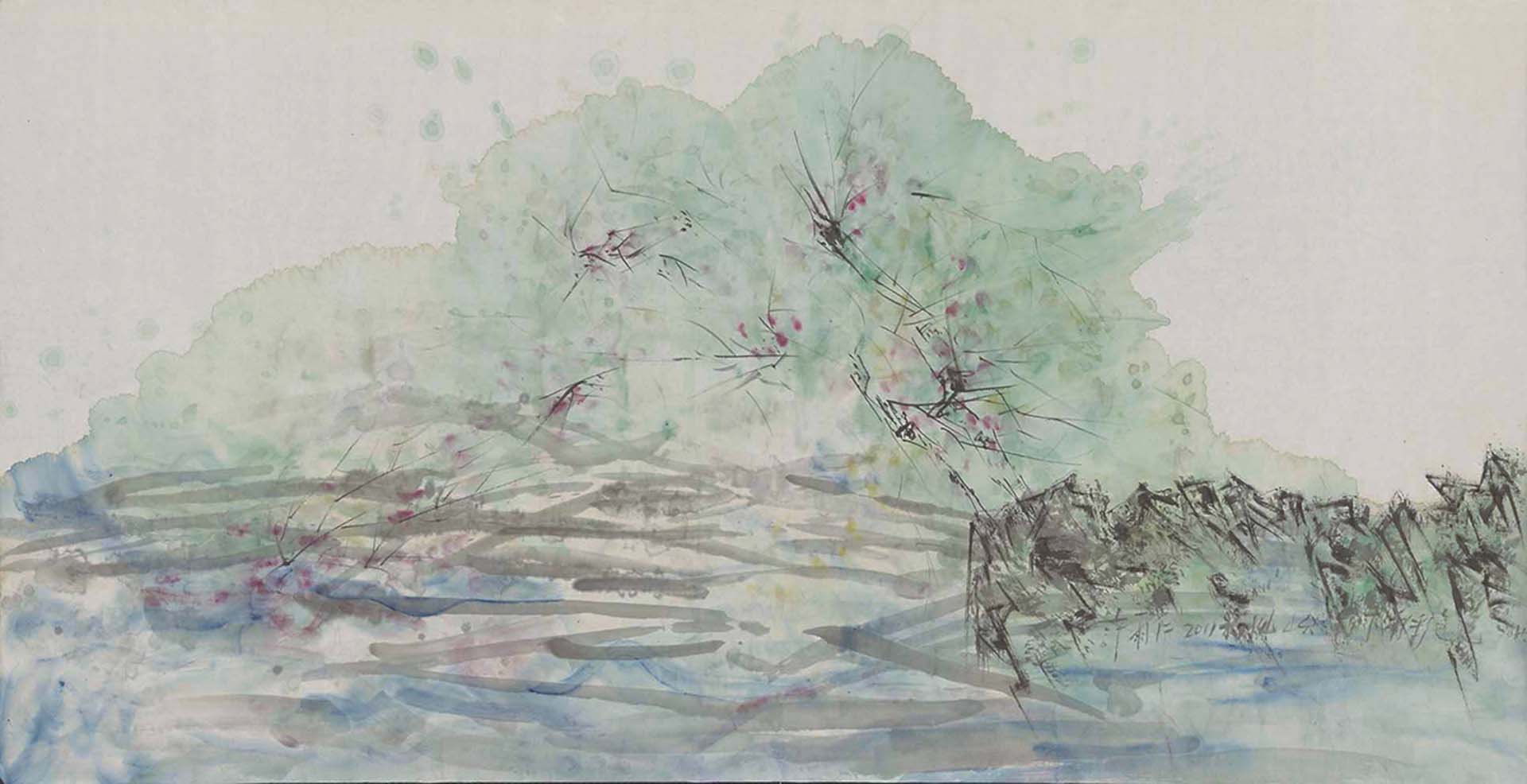 許雨仁，《彩墨系列之二十二》， 彩墨、紙，70×136.5cm，2011。（采泥藝術提供）
