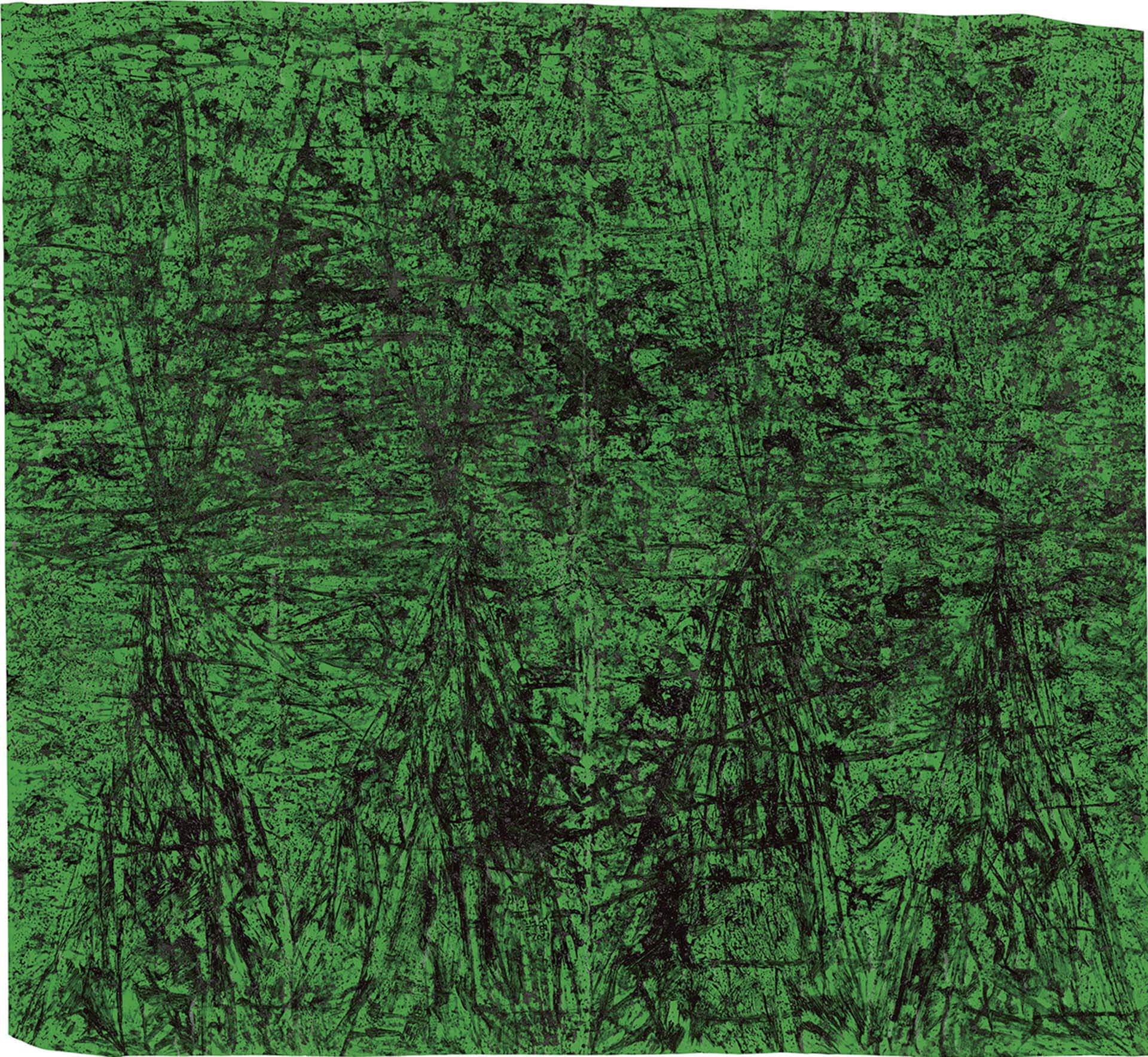 許雨仁，《沒形之十四 S》，壓克力、炭、墨、膠、塑膠布，109.5×119cm，2021。（采泥藝術提供）