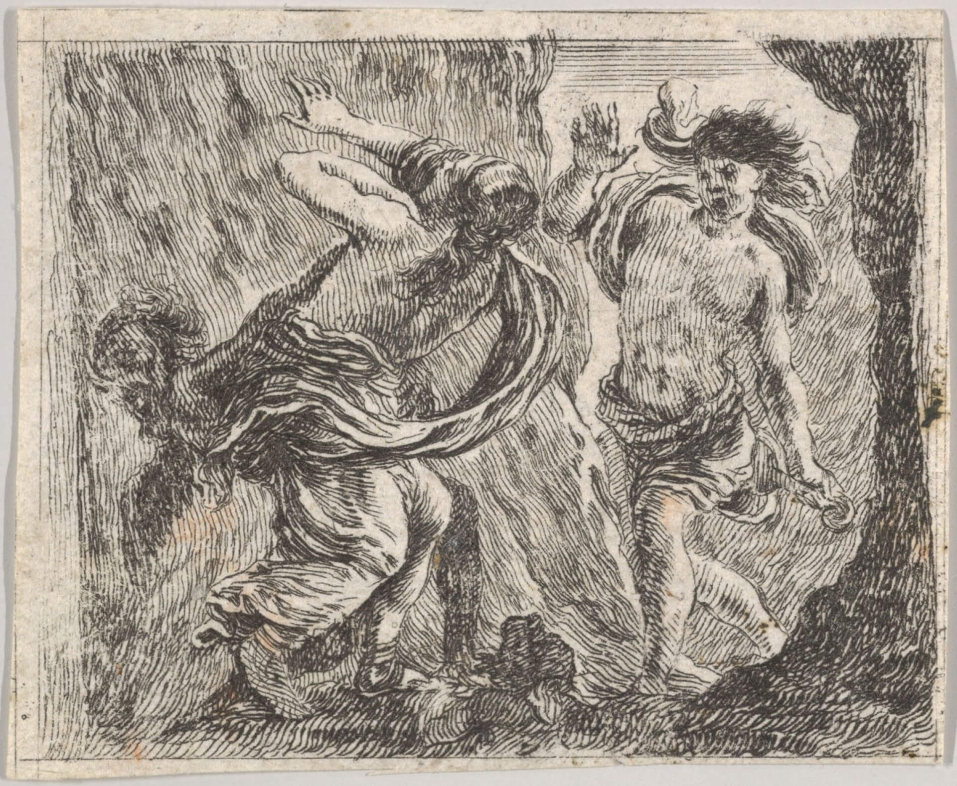 奧菲斯與尤麗狄絲（Orpheus and Eurydice），出自《神話遊戲（Game of Mythology）》，義大利版畫，1644，大都會藝術博物館藏。（Public Domain）